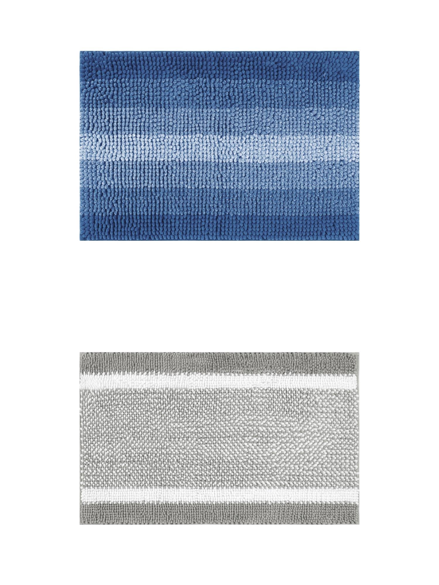 Unique Bargains 2 Pcs Chenille Soft Plush Shaggy Bathroom Rug Navy Blue/Grey 20" x 32"