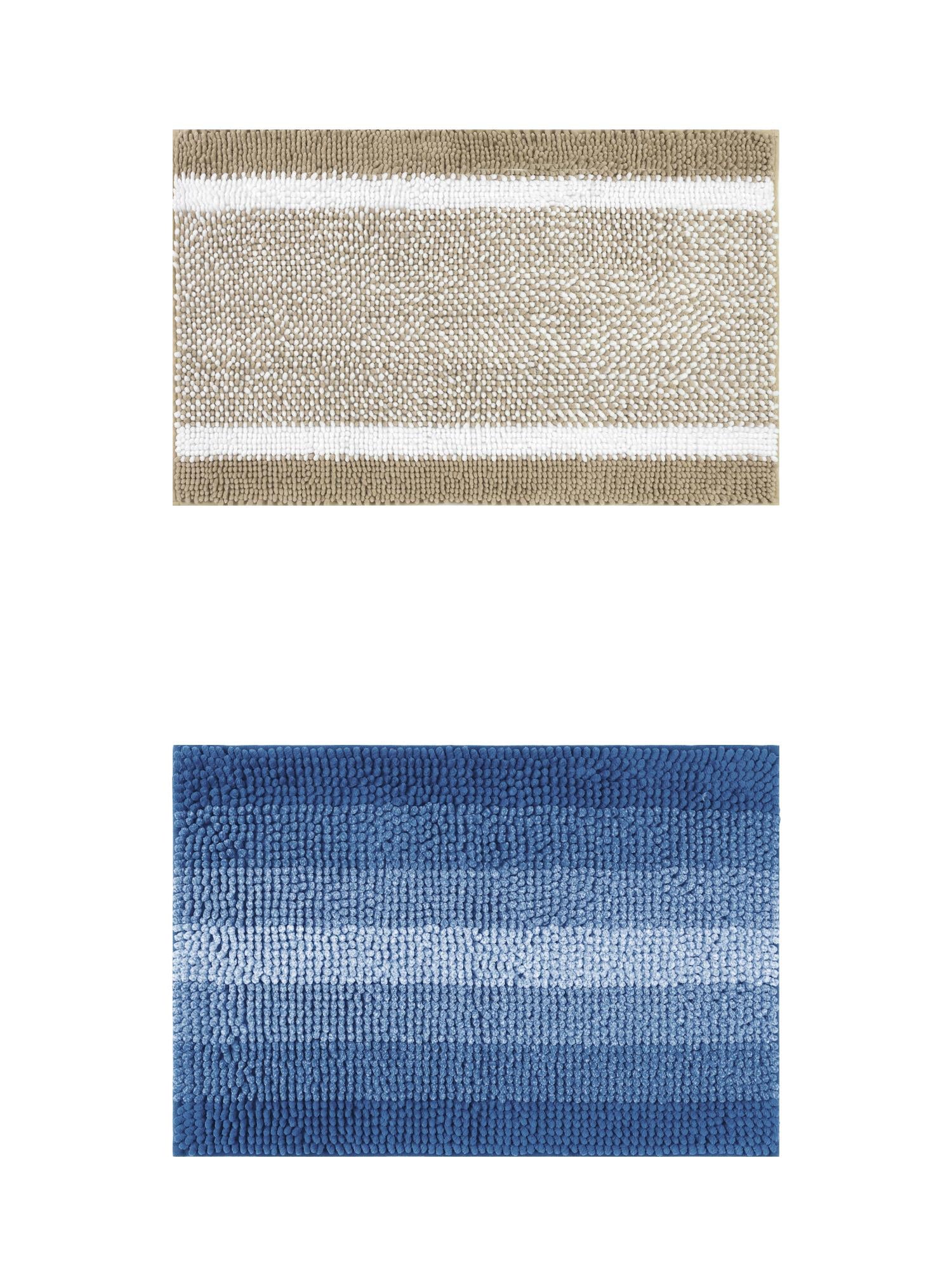 Unique Bargains 2 Pcs Chenille Soft Plush Shaggy Bathroom Rug Navy Blue/Khaki 20" x 32"