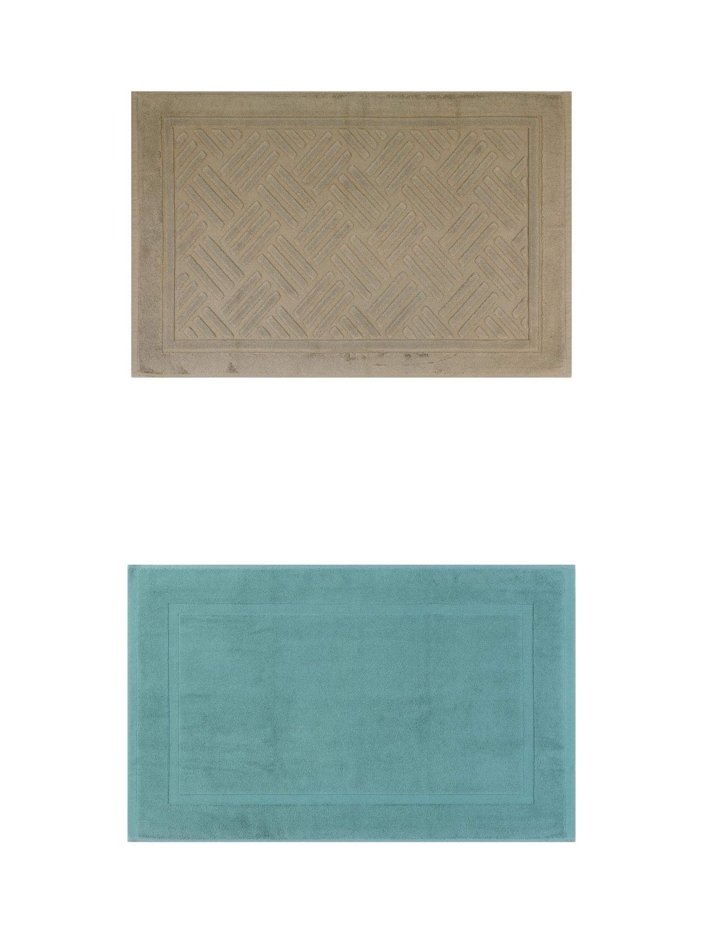 Unique Bargains 2 Pcs Cotton Banded Reversible Soft Bath Rug Blue/Khaki 16" x 24"