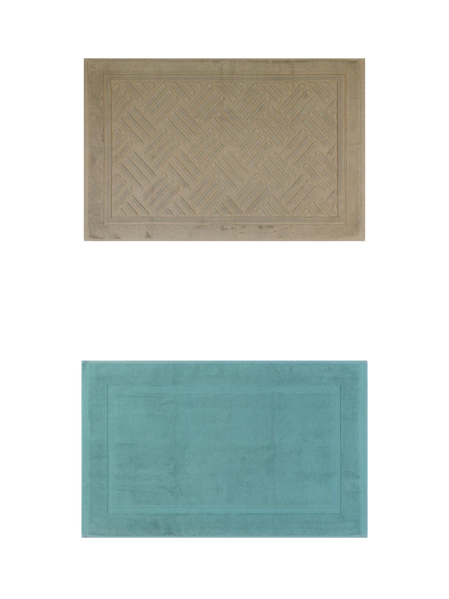 Unique Bargains 2 Pcs Cotton Banded Reversible Soft Bath Rug Blue/Khaki 16" x 24"