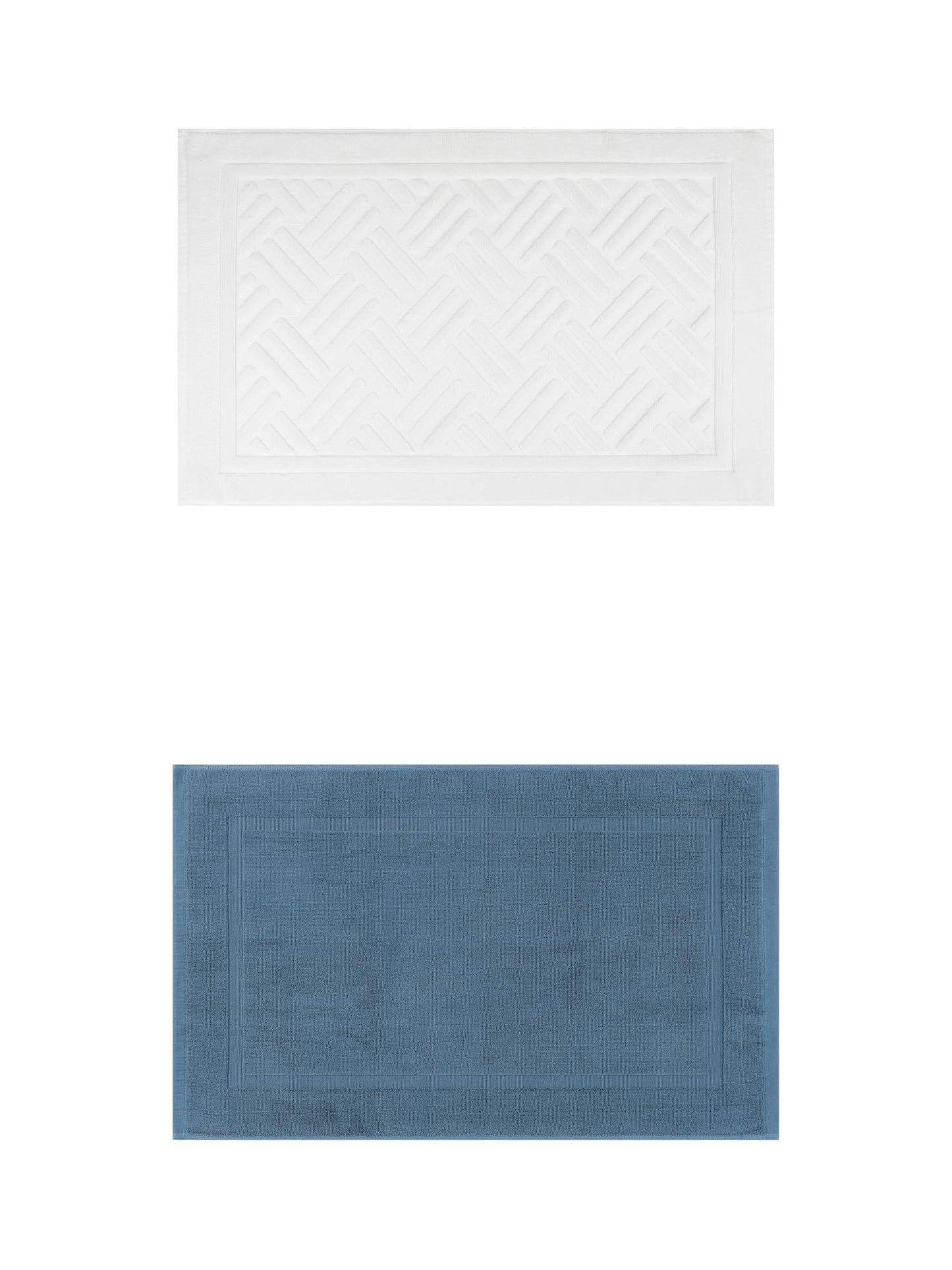 Unique Bargains 2 Pcs Cotton Banded Reversible Soft Bath Rug Dark Blue/Beige 20" x 32"