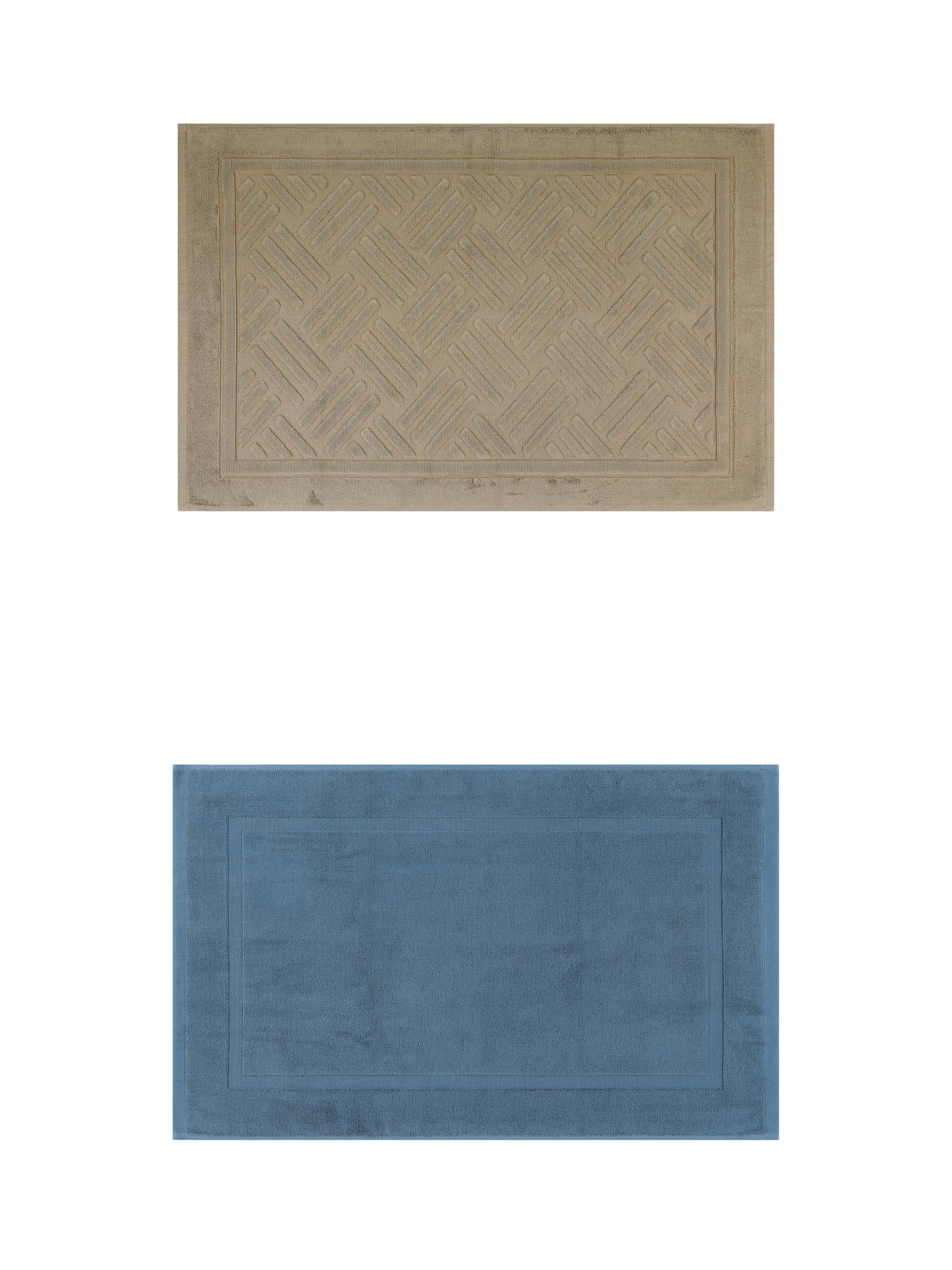 Unique Bargains 2 Pcs Cotton Banded Reversible Soft Bath Rug Dark Blue/Khaki 20" x 32"