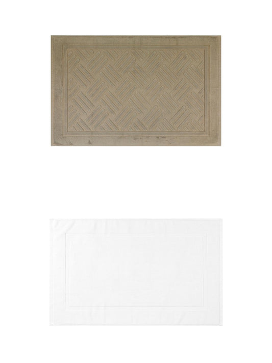 Unique Bargains 2 Pcs Cotton Banded Reversible Soft Bath Rug White/Khaki 20" x 32"