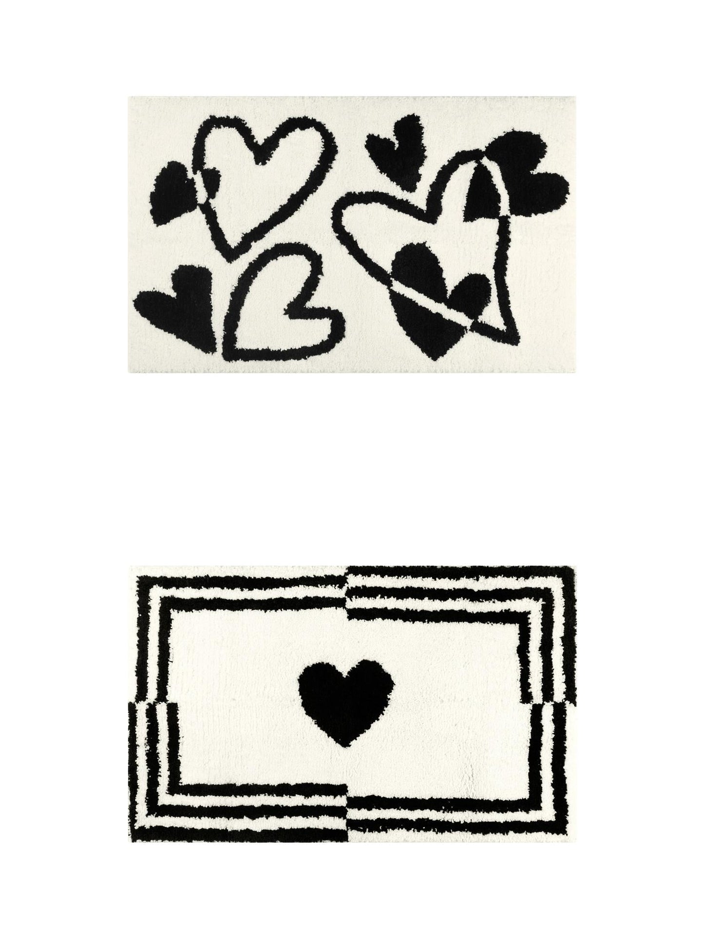 Unique Bargains 2 Pcs Cute Heart Pattern Bath Rugs Soft Absorbent Non-Slip Bath Mats Beige/Beige 20" x 32"