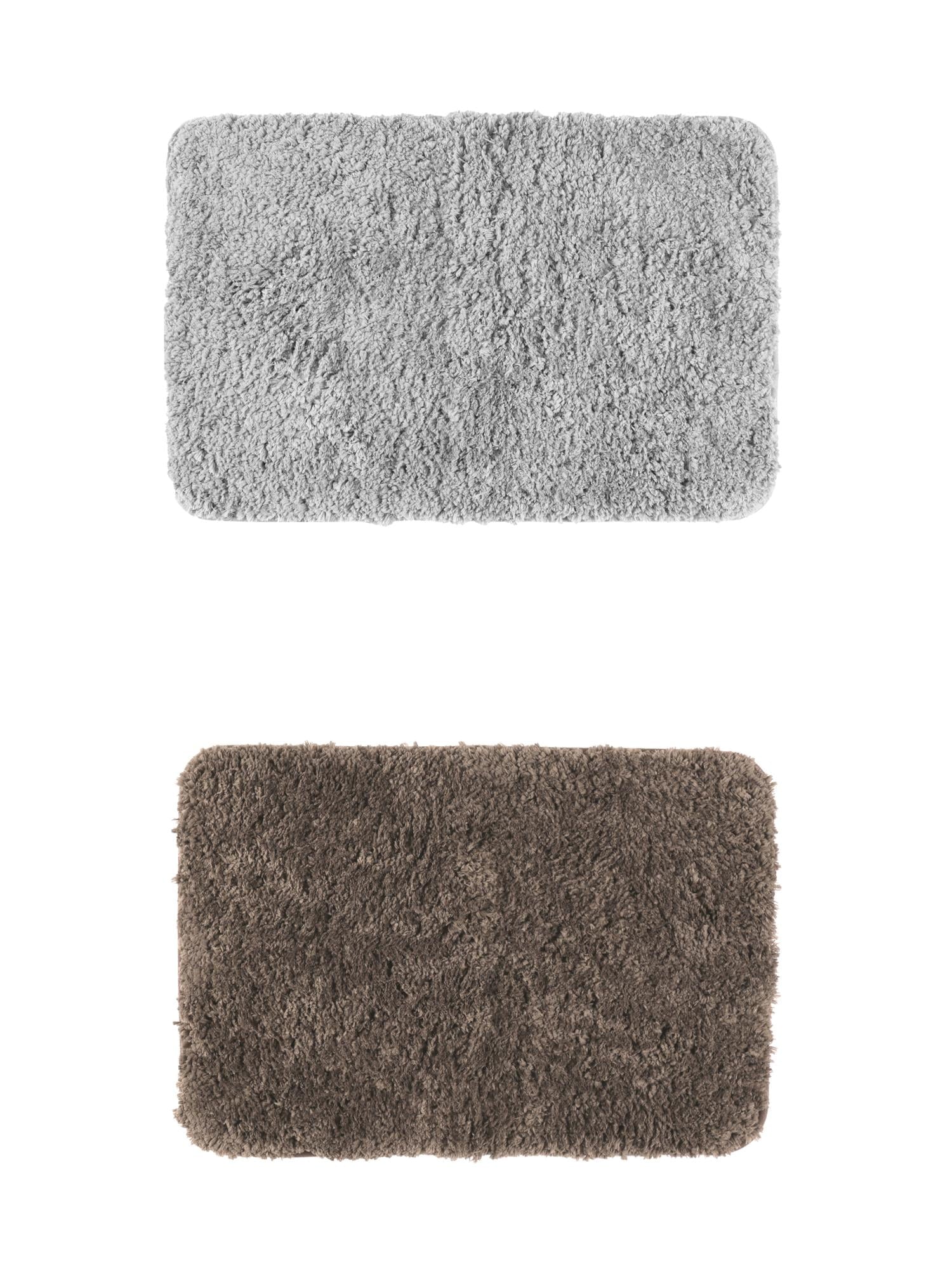 Unique Bargains 2 Pcs Extra Soft Thick Microfiber Non-Slip Plush Bath Mats Brown/Grey 16" x 24"