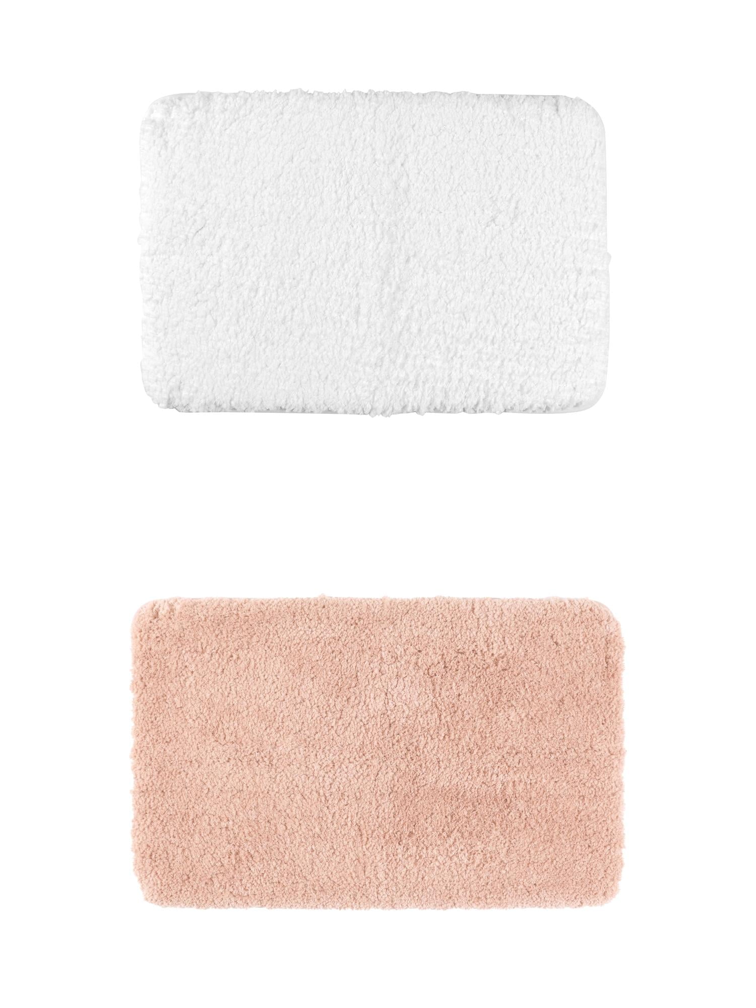 Unique Bargains 2 Pcs Extra Soft Thick Microfiber Non-Slip Plush Bath Mats Pink/White 20" x 32"