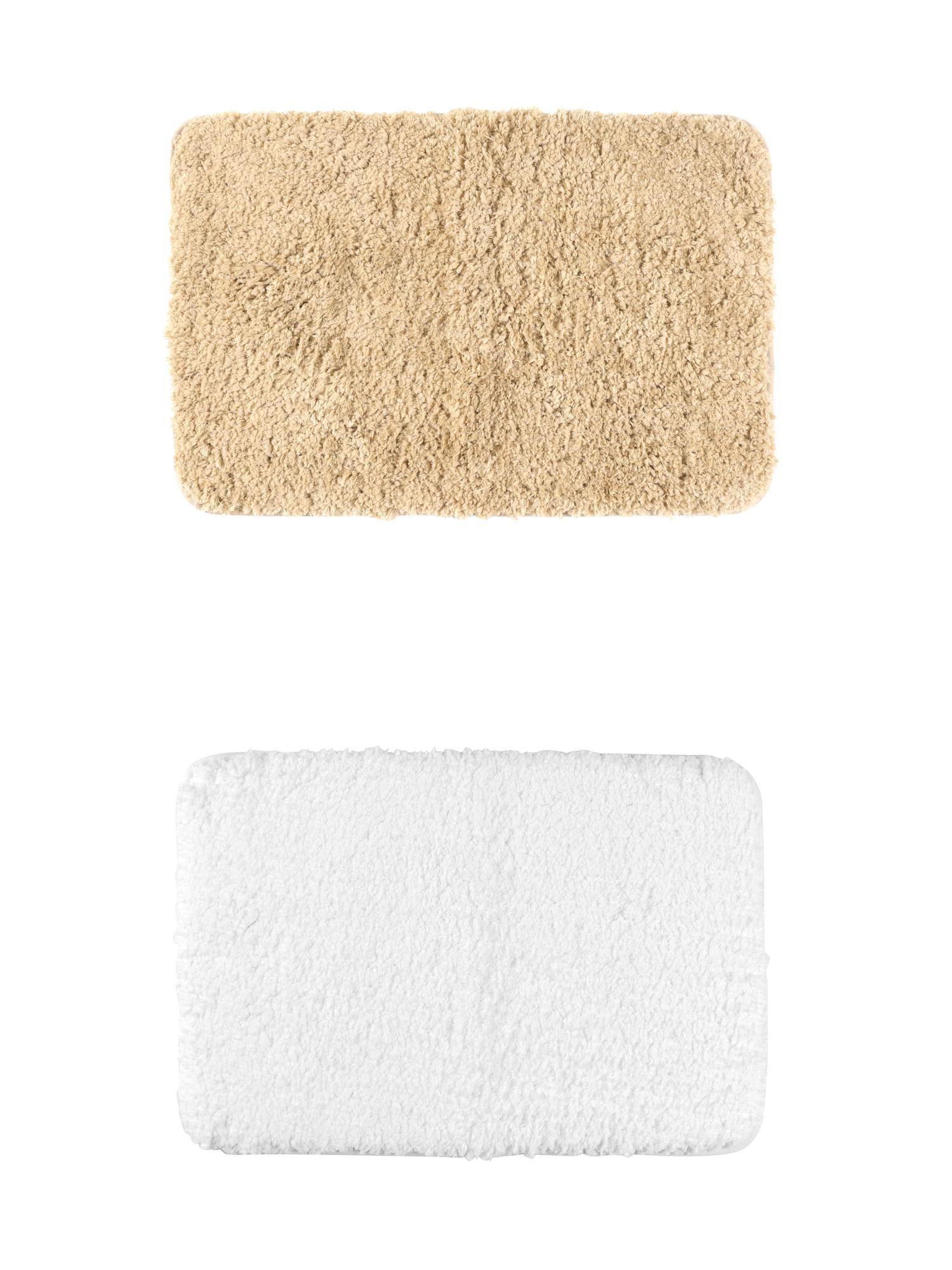 Unique Bargains 2 Pcs Extra Soft Thick Microfiber Non-Slip Plush Bath Mats White/Khaki 20" x 32"