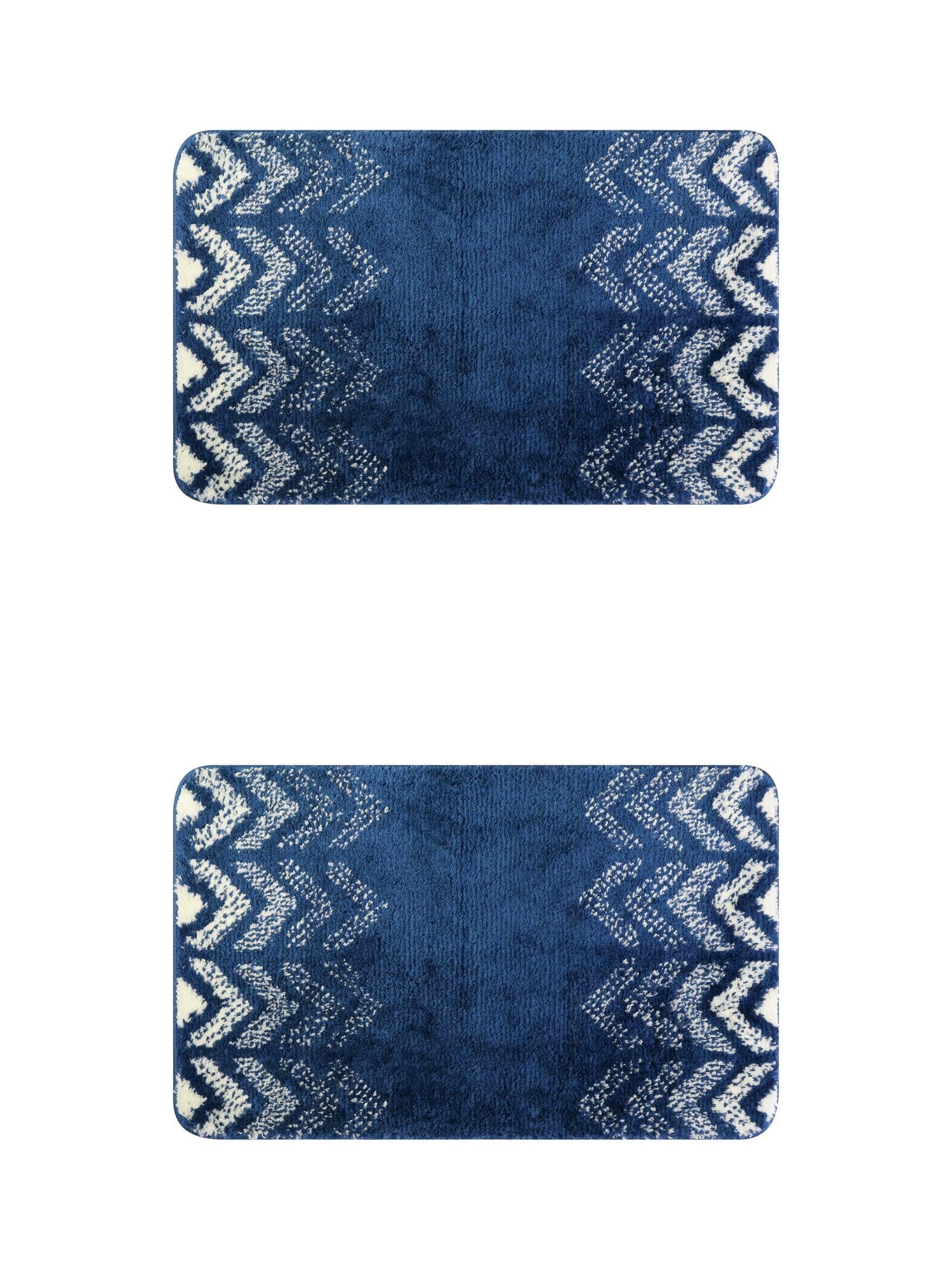 Unique Bargains 2 Pcs Geometric Patterns Bathroom Mats Absorbent Non-Slip Bath Rugs Blue 16" x 24"