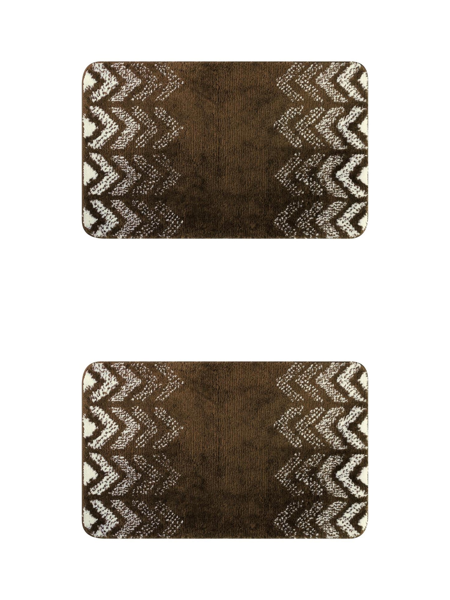 Unique Bargains 2 Pcs Geometric Patterns Bathroom Mats Absorbent Non-Slip Bath Rugs Brown 16" x 24"/20" x 32"