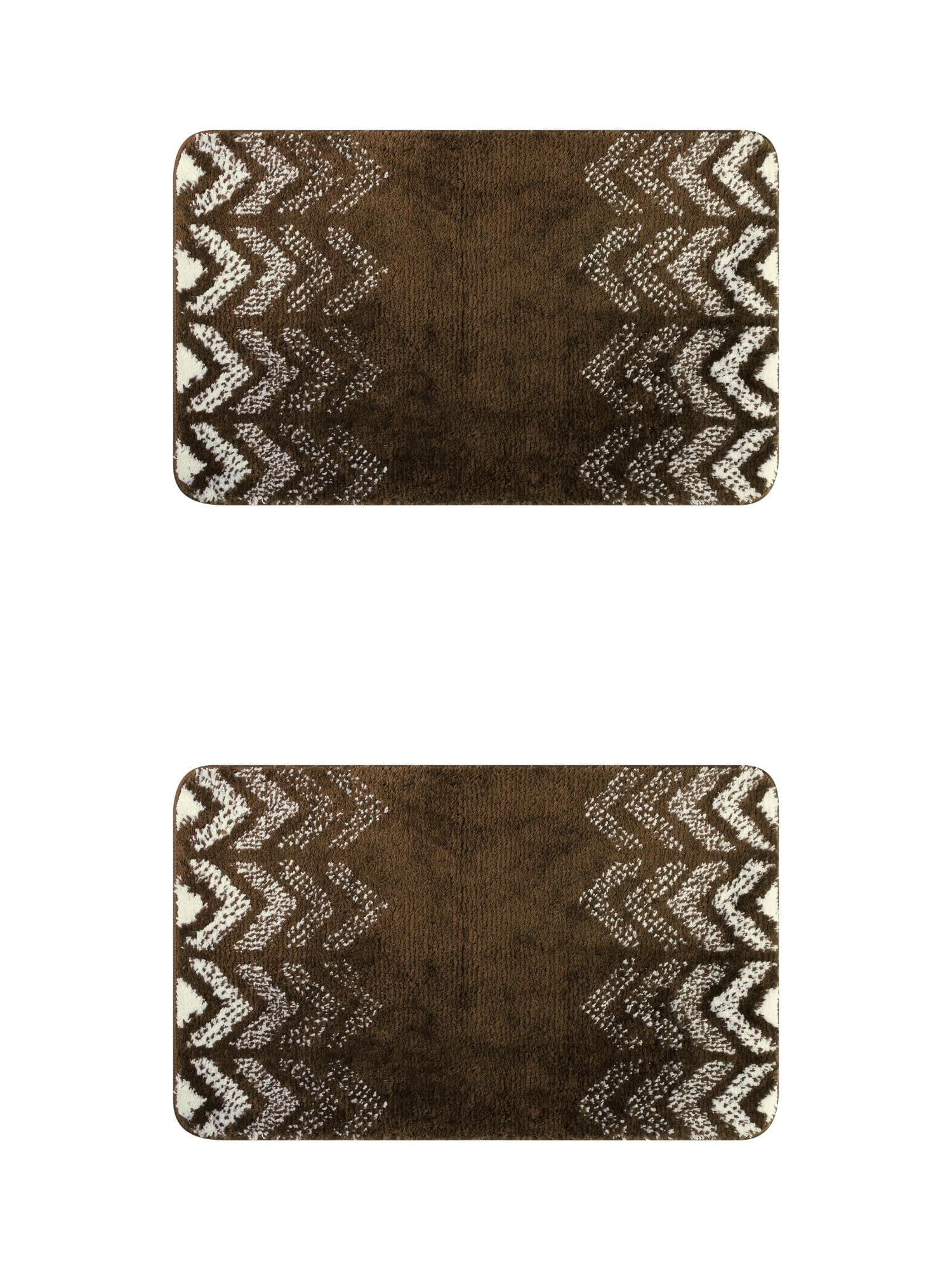 Unique Bargains 2 Pcs Geometric Patterns Bathroom Mats Absorbent Non-Slip Bath Rugs Brown 16" x 24"/20" x 32"