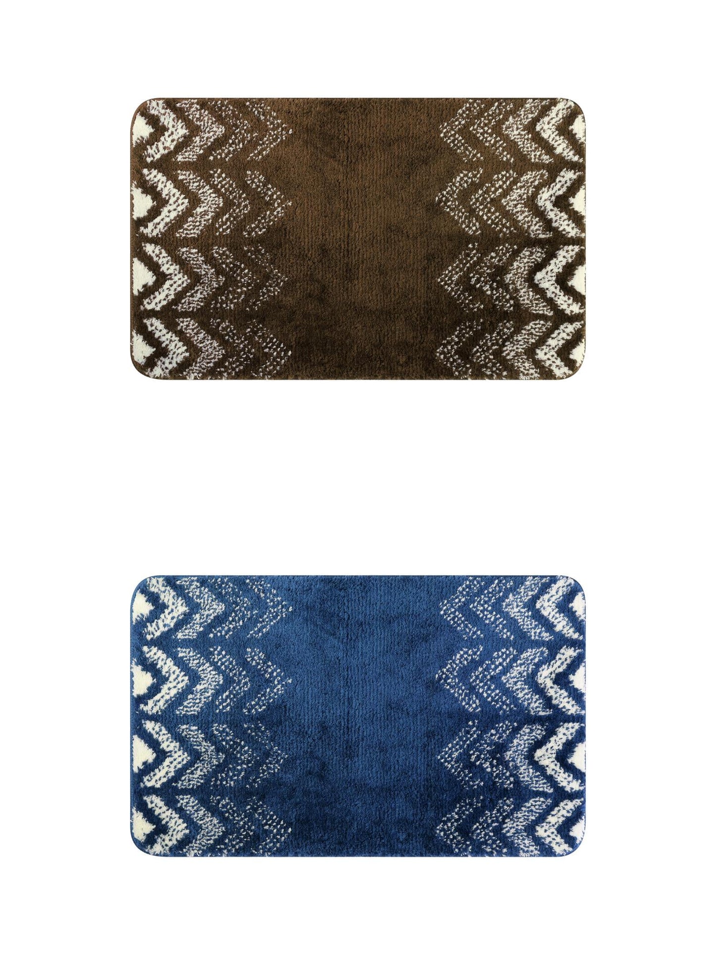 Unique Bargains 2 Pcs Geometric Patterns Bathroom Mats Absorbent Non-Slip Bath Rugs Brown/Blue 16" x 24"