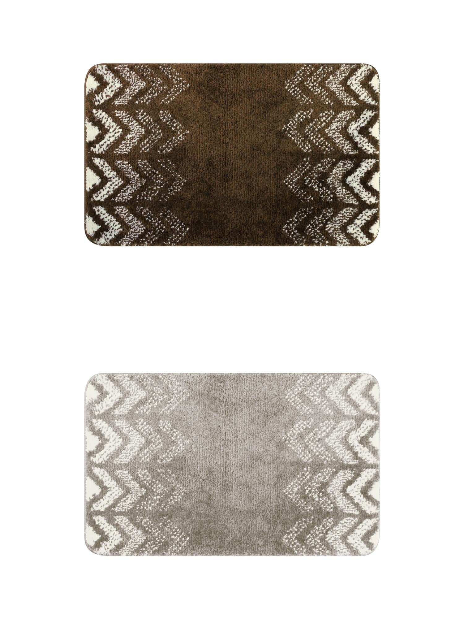 Unique Bargains 2 Pcs Geometric Patterns Bathroom Mats Absorbent Non-Slip Bath Rugs Brown/Grey 16" x 24"
