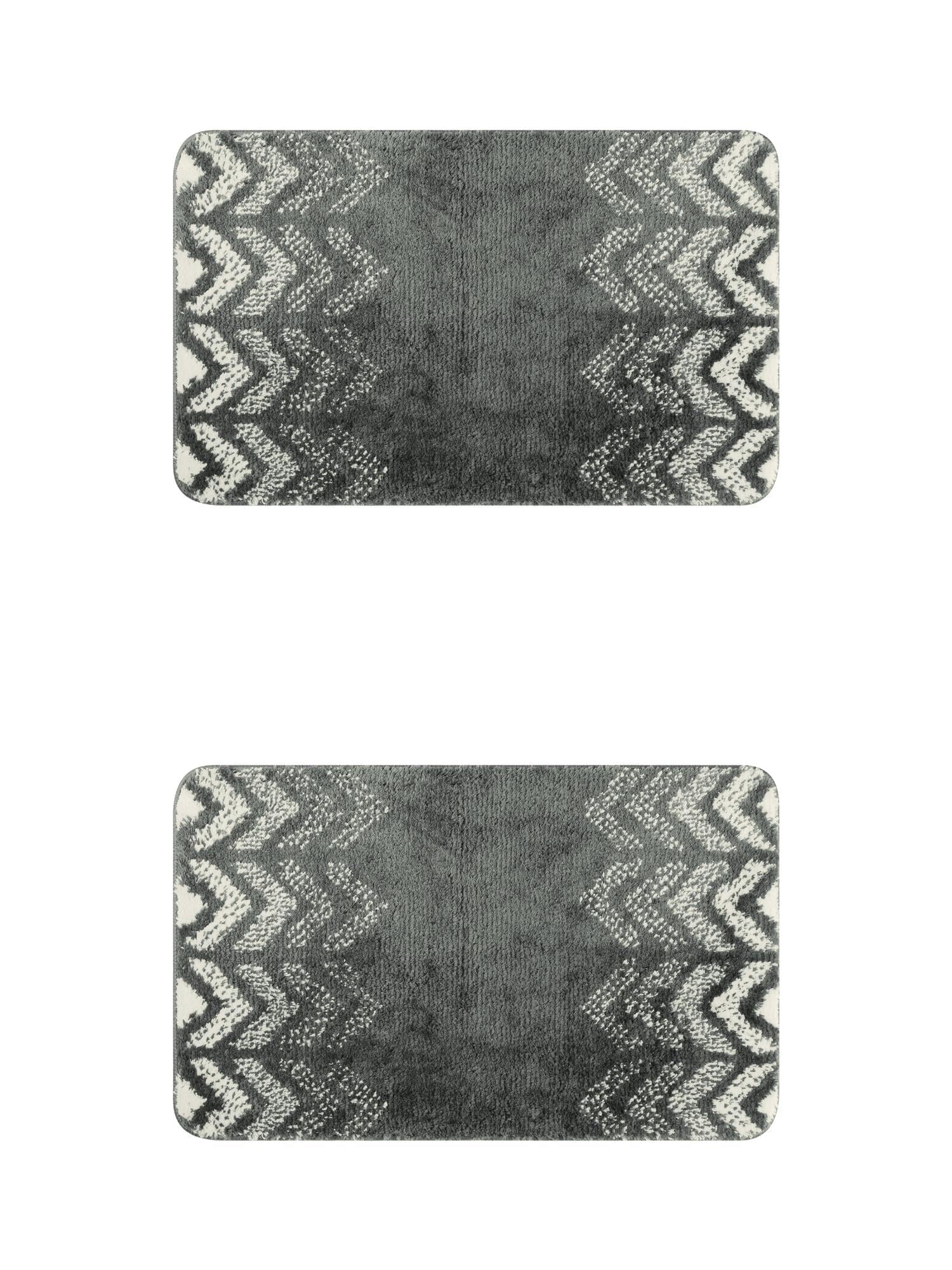 Unique Bargains 2 Pcs Geometric Patterns Bathroom Mats Absorbent Non-Slip Bath Rugs Dark Grey 20" x 32"