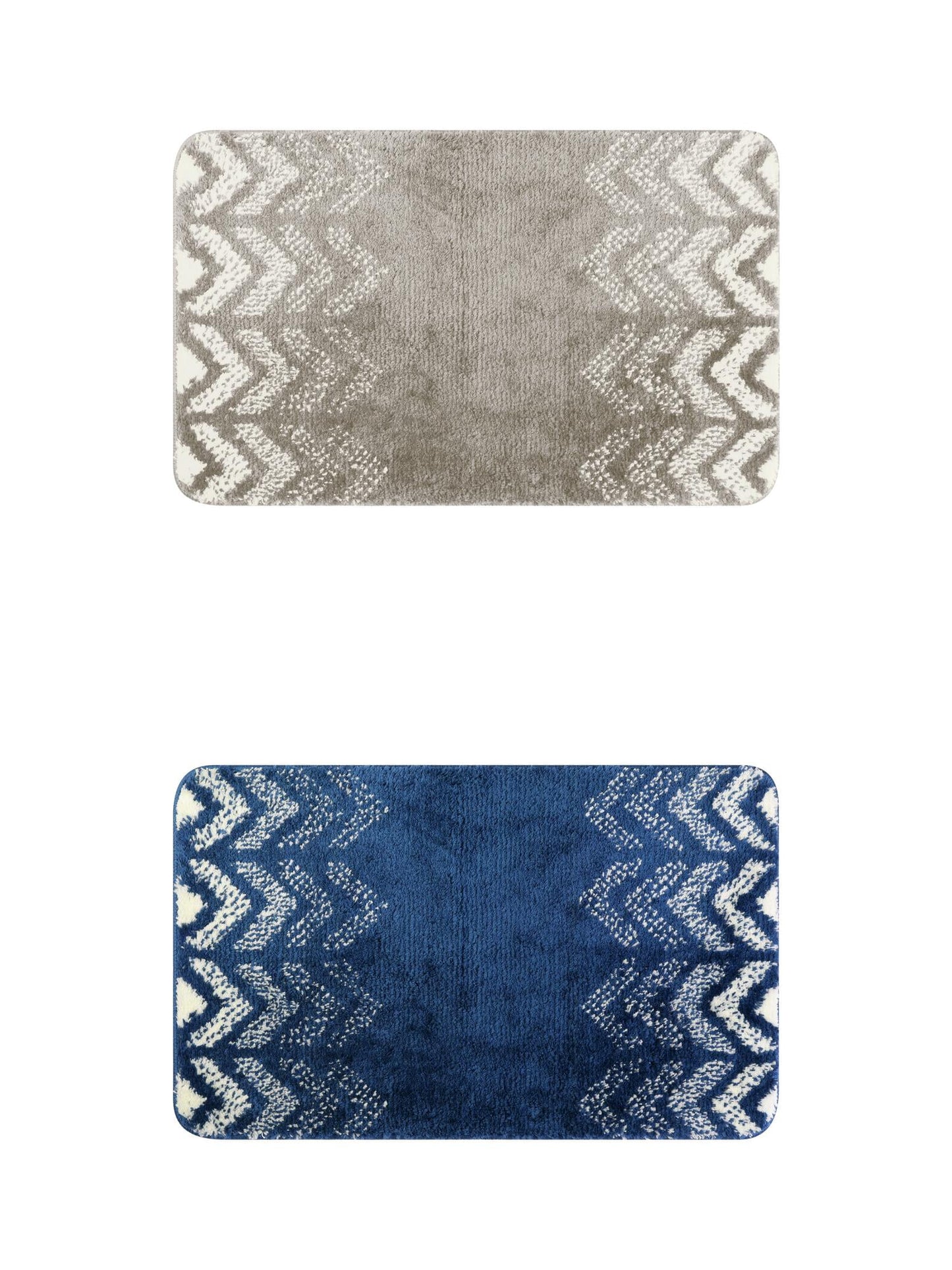 Unique Bargains 2 Pcs Geometric Patterns Bathroom Mats Absorbent Non-Slip Bath Rugs Grey/Blue 16" x 24"