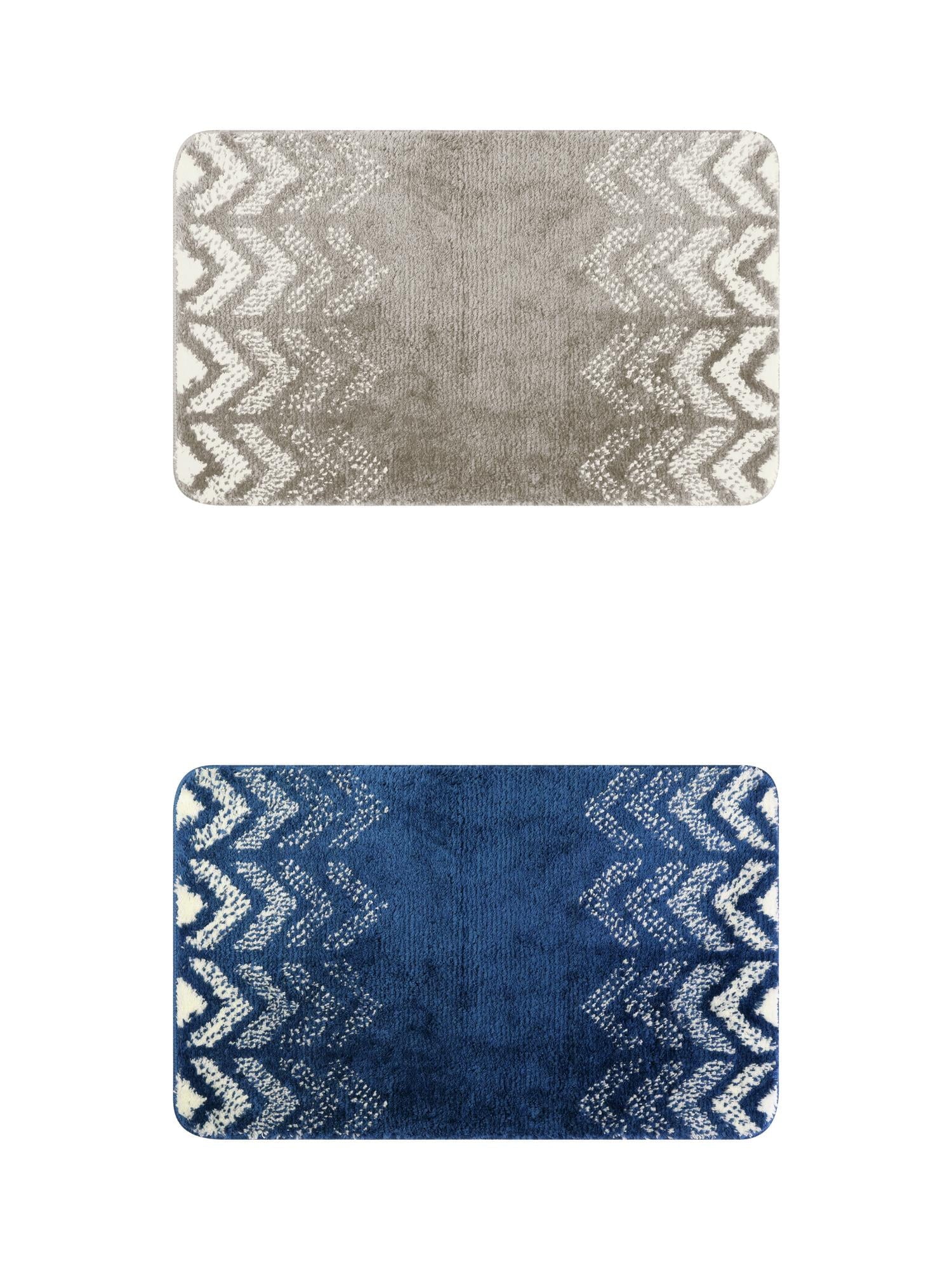 Unique Bargains 2 Pcs Geometric Patterns Bathroom Mats Absorbent Non-Slip Bath Rugs Grey/Blue 16" x 24"
