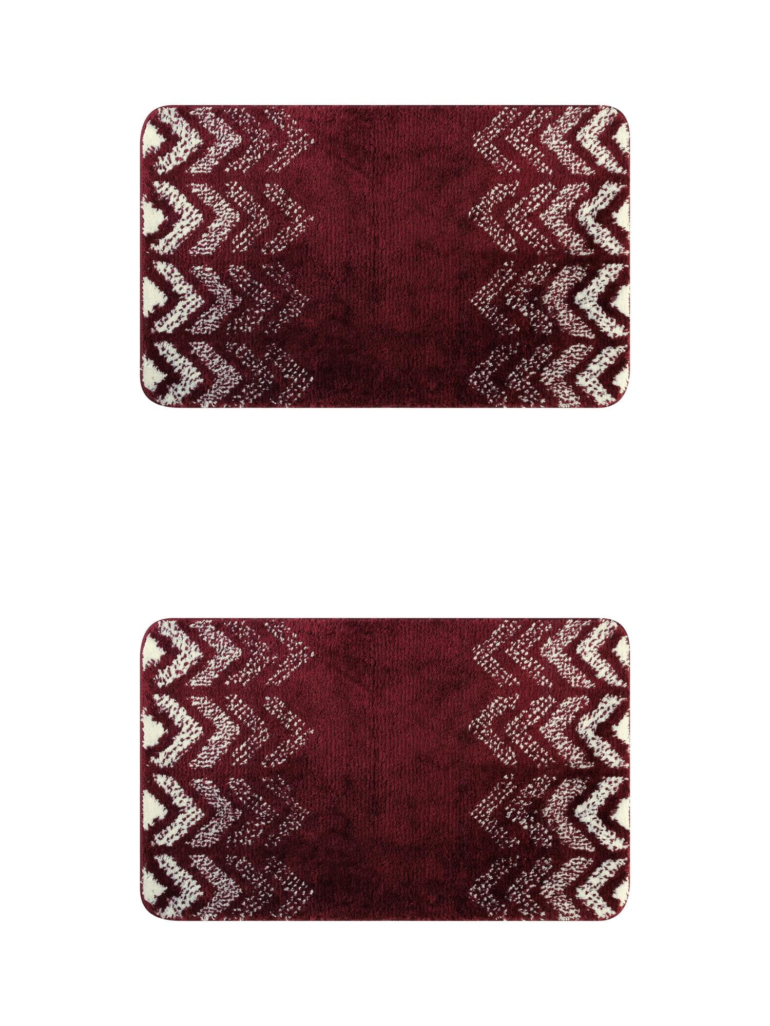 Unique Bargains 2 Pcs Geometric Patterns Bathroom Mats Absorbent Non-Slip Bath Rugs Red 16" x 24"