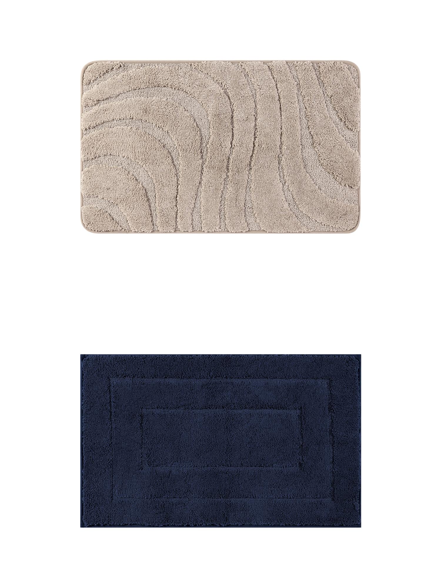 Unique Bargains 2 Pcs Geometry Absorbent Bathroom Rug Dark Blue/Khaki 16" x 24"