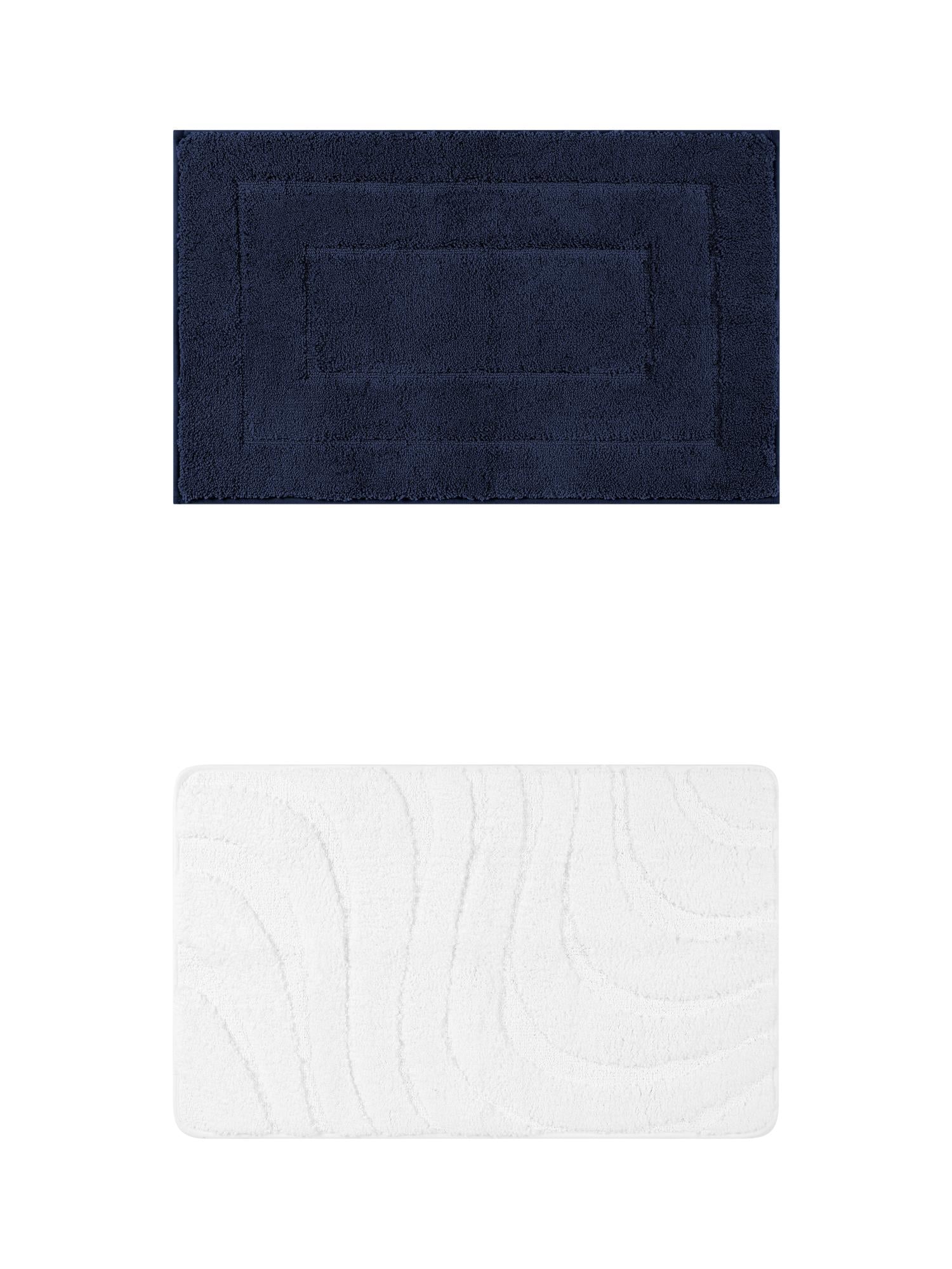 Unique Bargains 2 Pcs Geometry Absorbent Bathroom Rug Dark Blue/White 16" x 24"