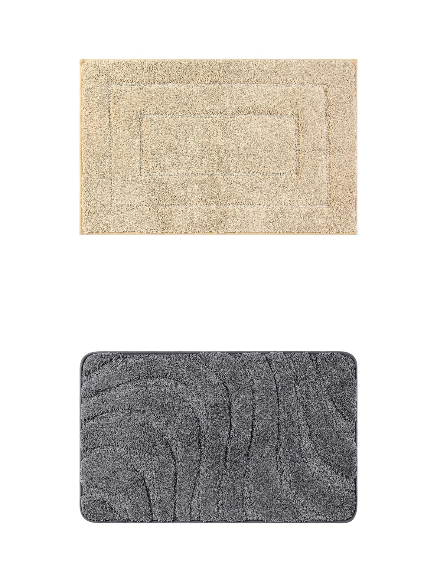 Unique Bargains 2 Pcs Geometry Absorbent Bathroom Rug Khaki/Dark Gray 16" x 24"