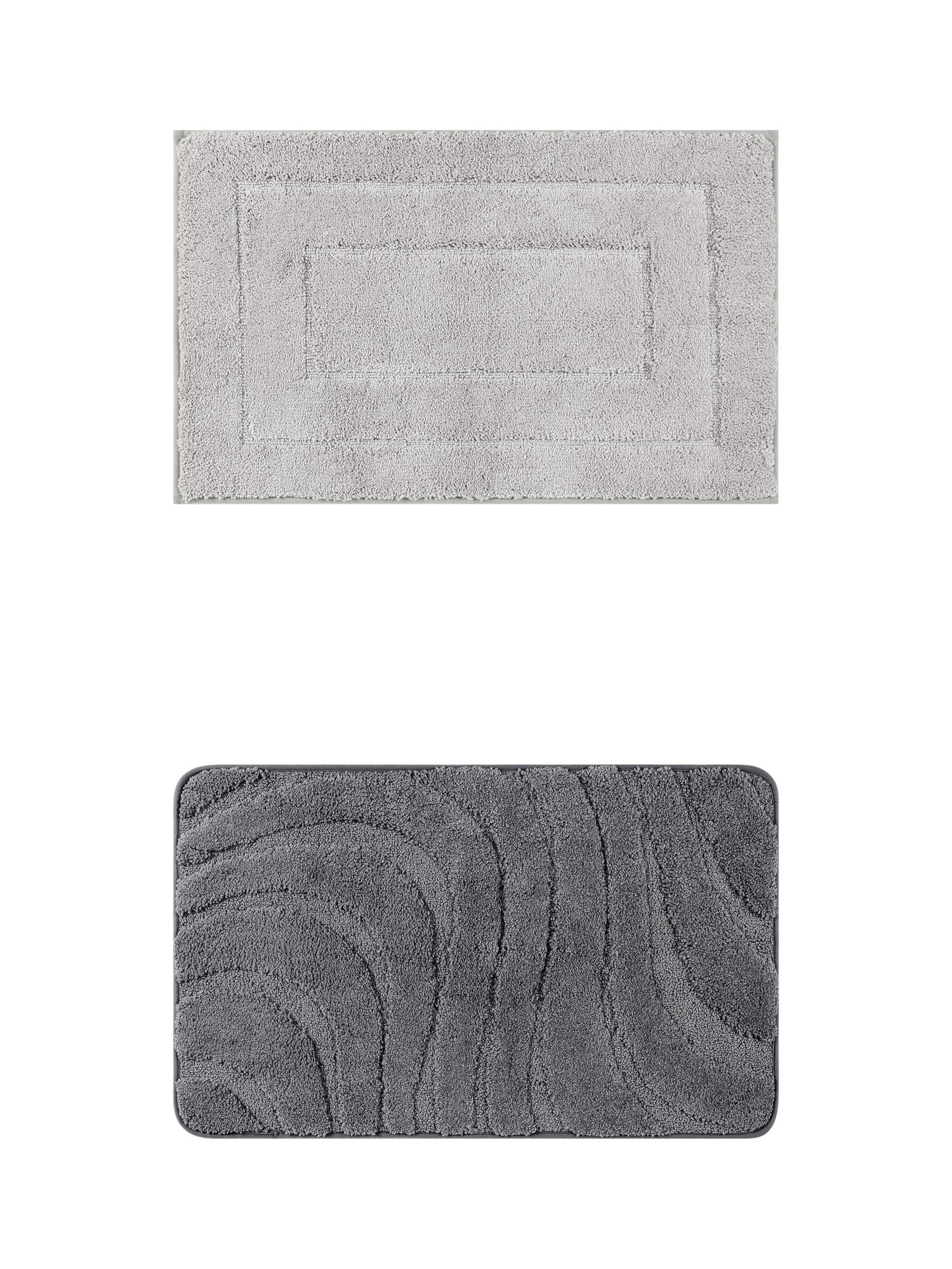 Unique Bargains 2 Pcs Geometry Absorbent Bathroom Rug Light Gray/Dark Gray 16" x 24"