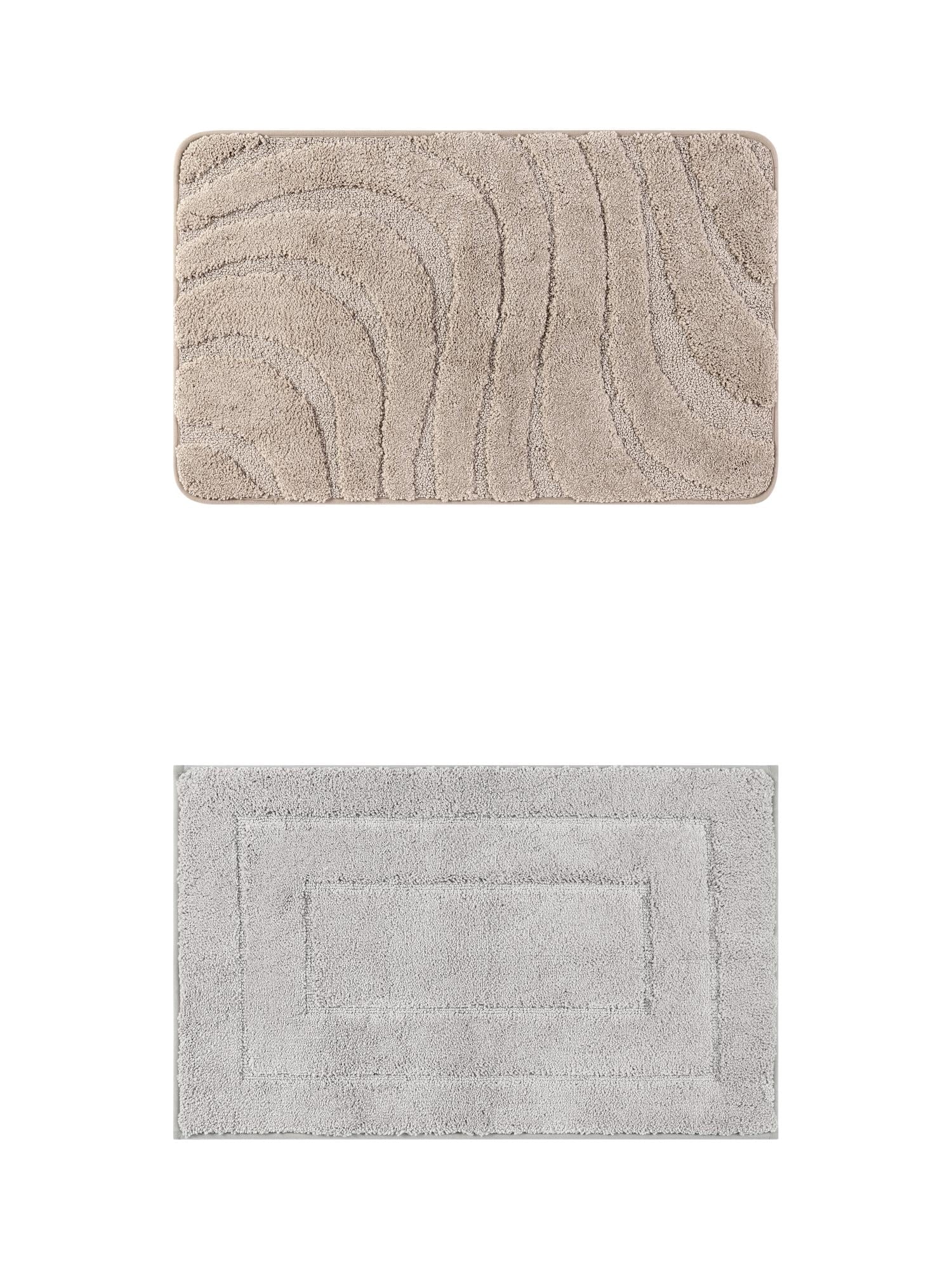 Unique Bargains 2 Pcs Geometry Absorbent Bathroom Rug Light Gray/Khaki 16" x 24"