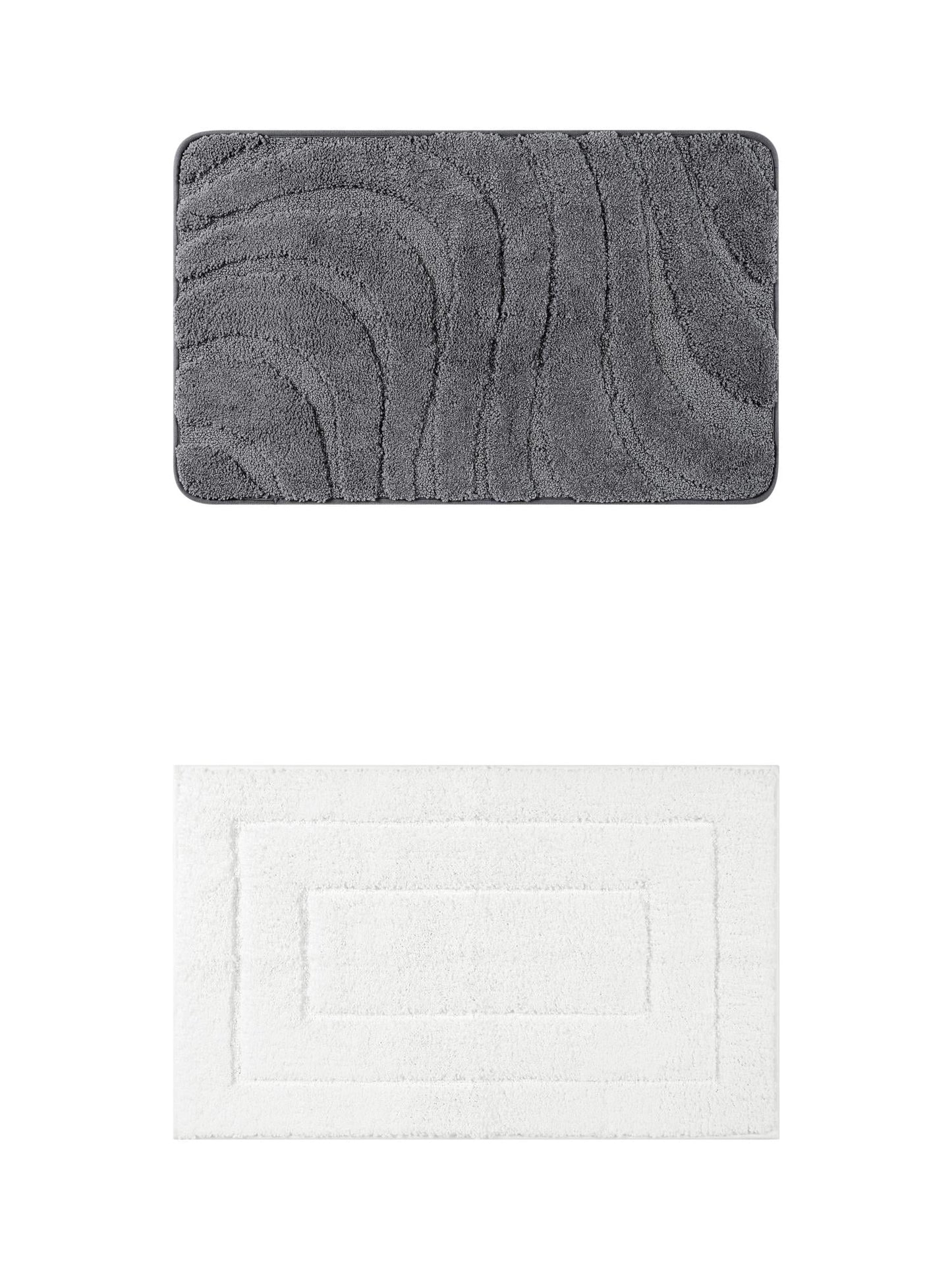 Unique Bargains 2 Pcs Geometry Absorbent Bathroom Rug White/Dark Gray 16" x 24"