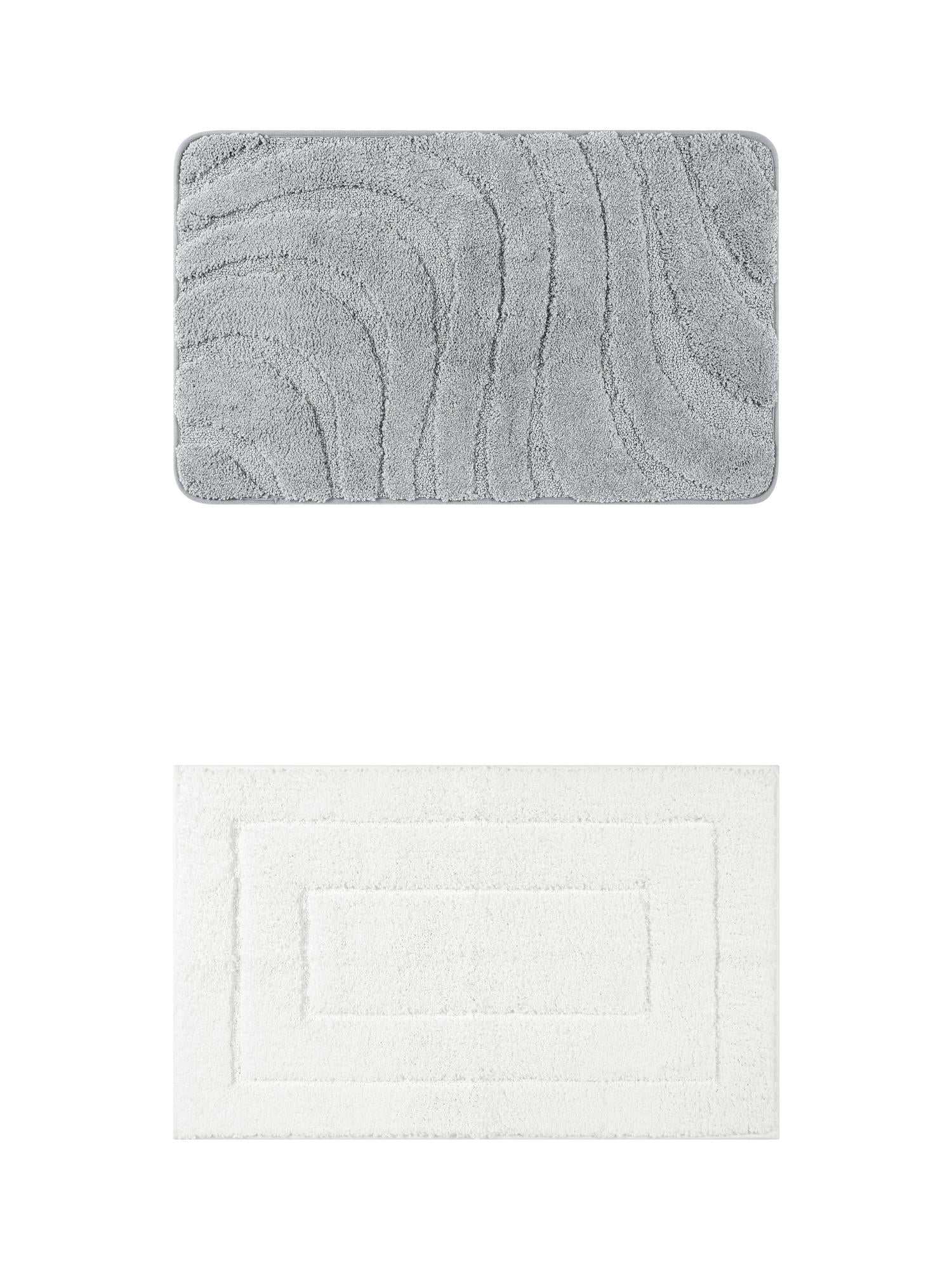 Unique Bargains 2 Pcs Geometry Absorbent Bathroom Rug White/Light Gray 16" x 24"