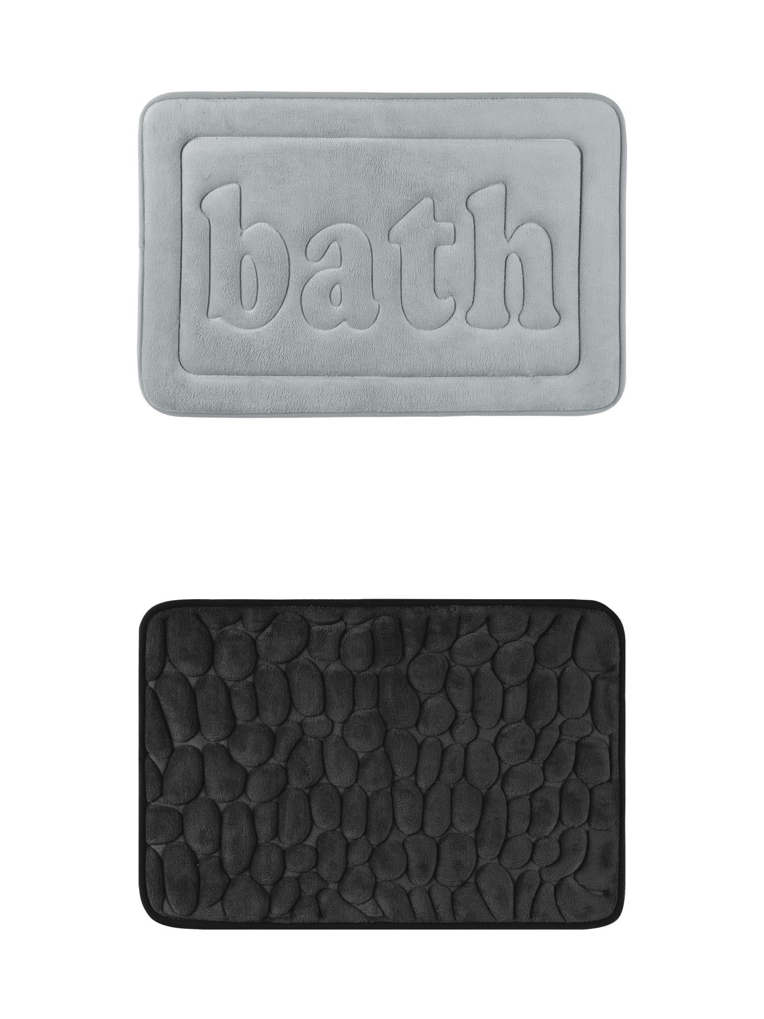 Unique Bargains 2 Pcs Memory Foam Absorbent Bathroom Rugs Black/Light Grey 16" x 24"