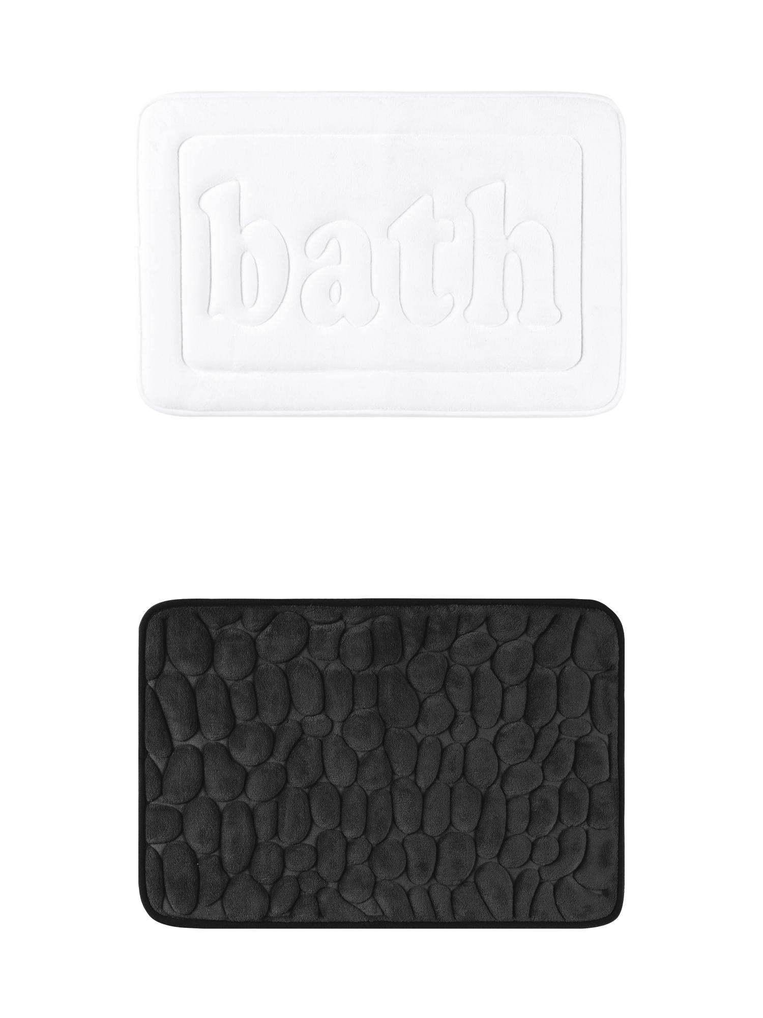 Unique Bargains 2 Pcs Memory Foam Absorbent Bathroom Rugs Black/White 16" x 24"