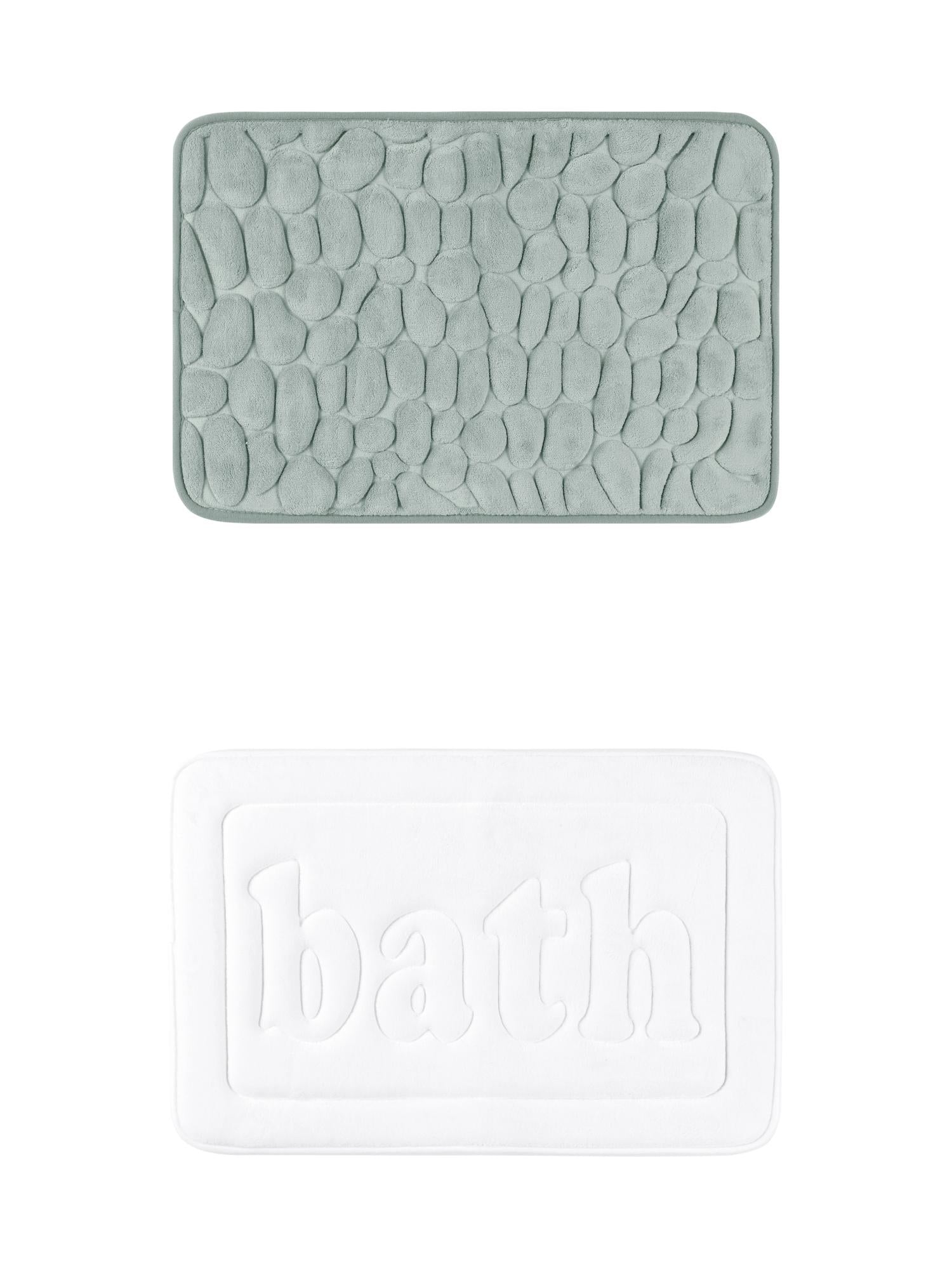 Unique Bargains 2 Pcs Memory Foam Absorbent Bathroom Rugs Grey/White 16" x 24"