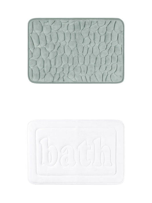 Unique Bargains 2 Pcs Memory Foam Absorbent Bathroom Rugs Grey/White 16" x 24"