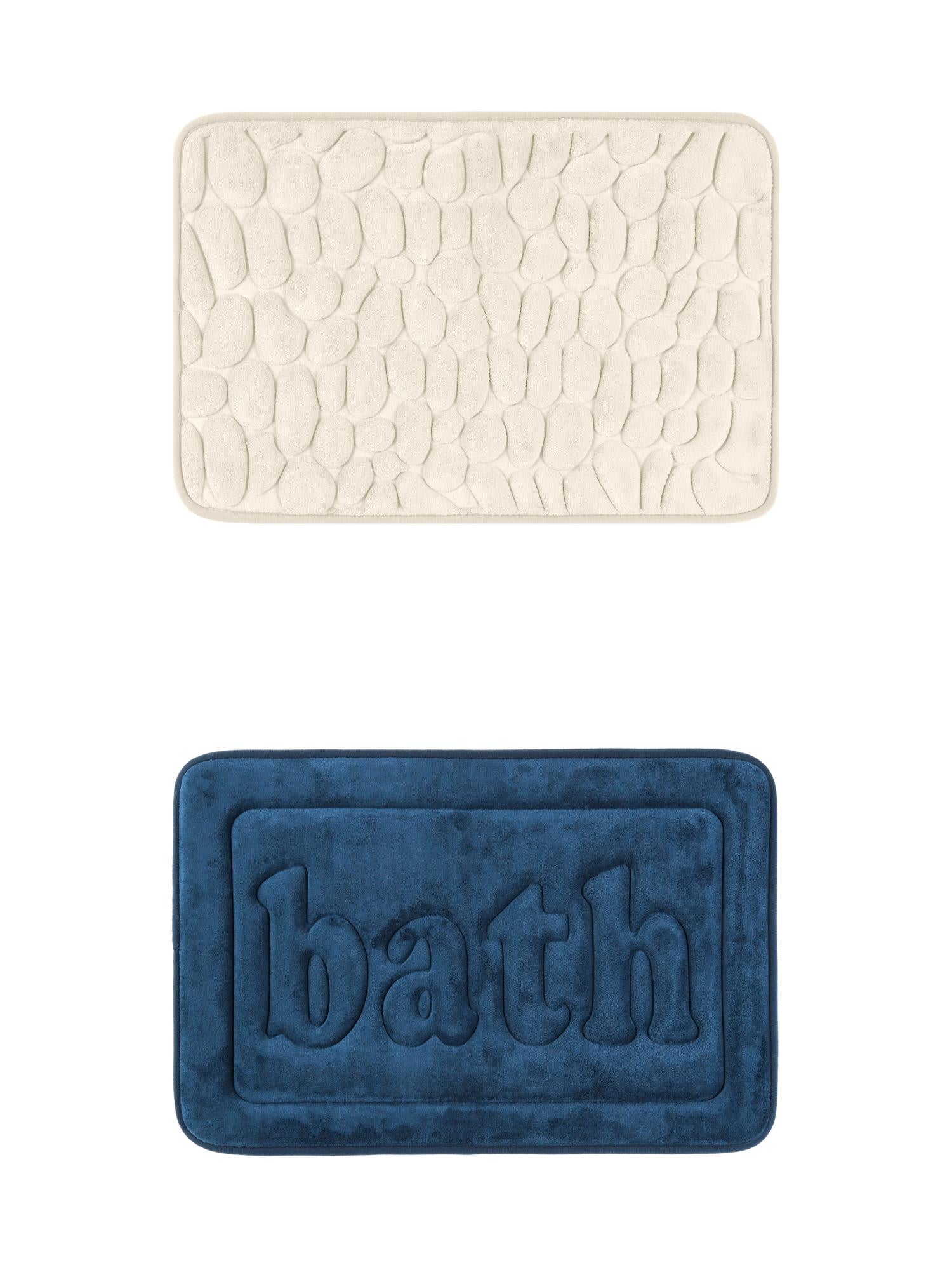 Unique Bargains 2 Pcs Memory Foam Absorbent Bathroom Rugs Khaki/Dark Blue 20" x 32"