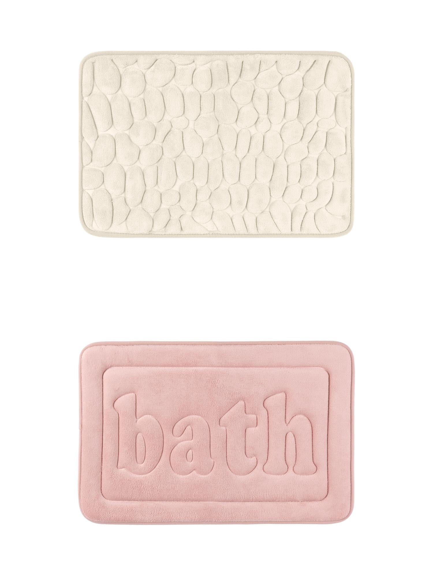 Unique Bargains 2 Pcs Memory Foam Absorbent Bathroom Rugs Khaki/Pink 20" x 32"