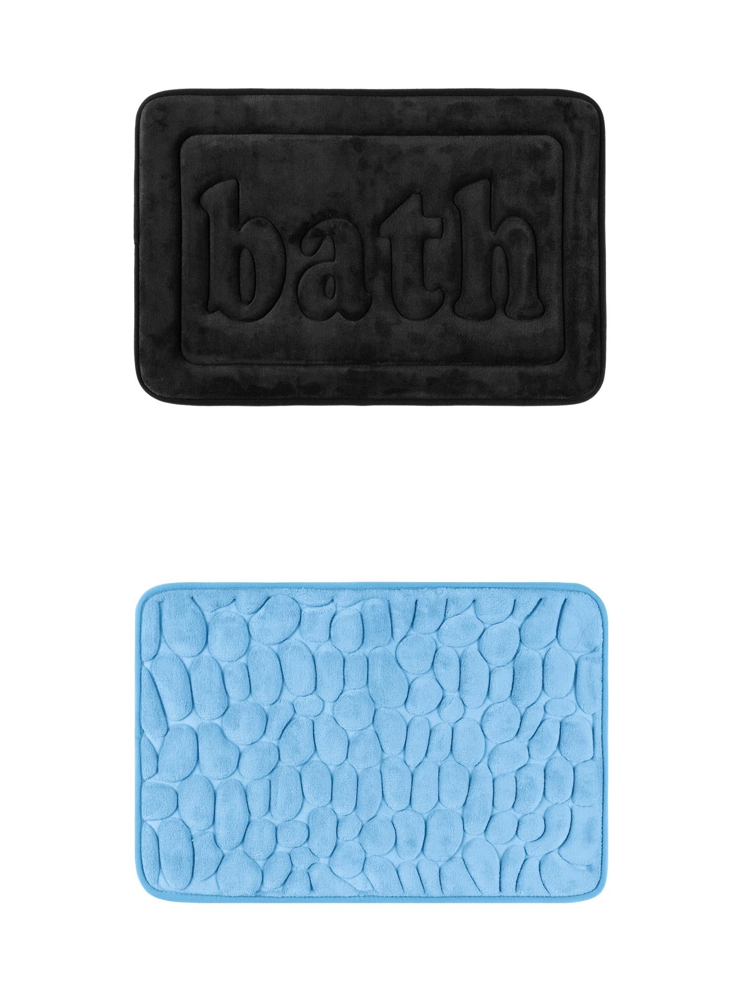 Unique Bargains 2 Pcs Memory Foam Absorbent Bathroom Rugs Light Blue/Black 16" x 24"