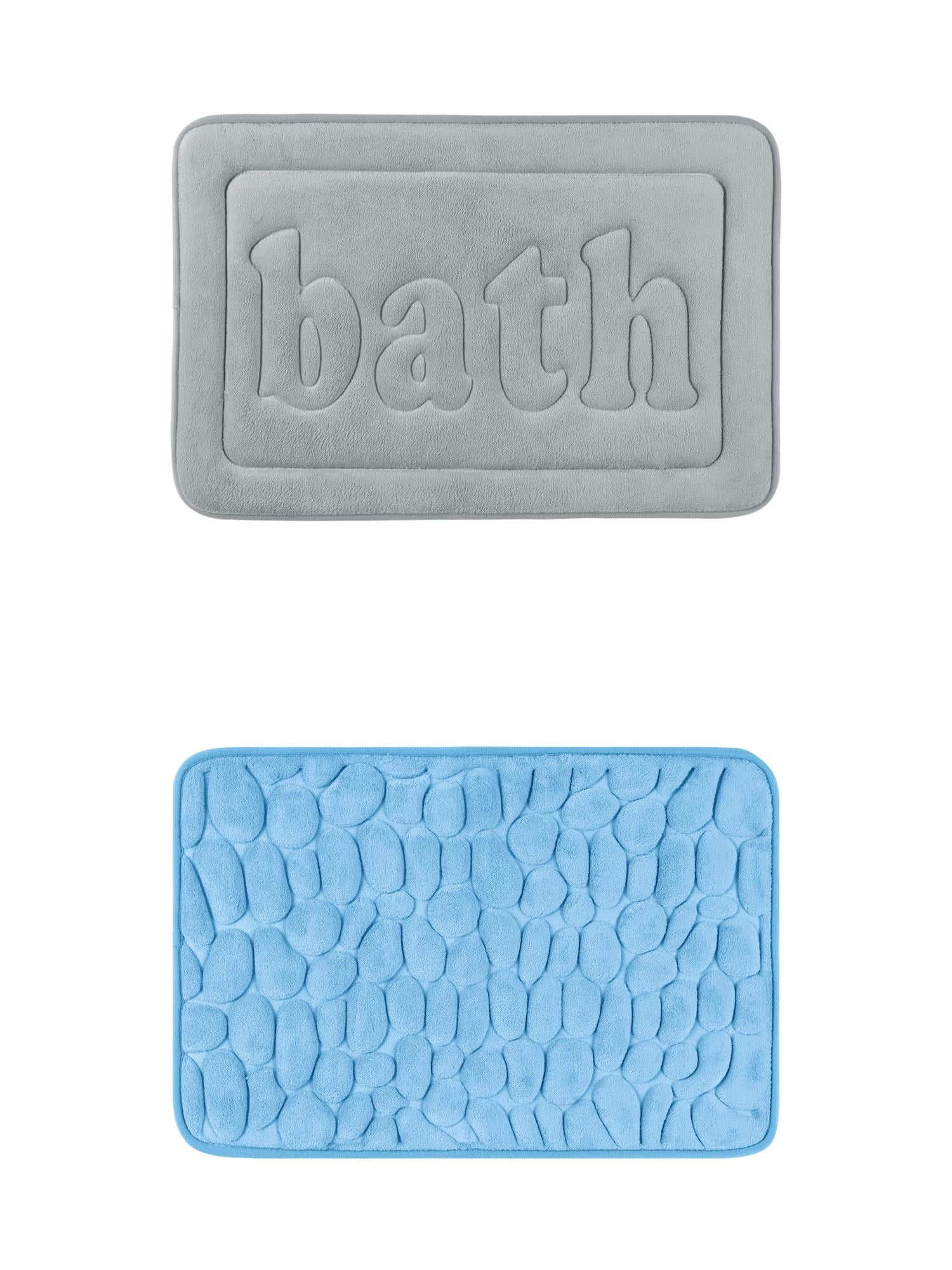 Unique Bargains 2 Pcs Memory Foam Absorbent Bathroom Rugs Light Blue/Light Grey 16" x 24"