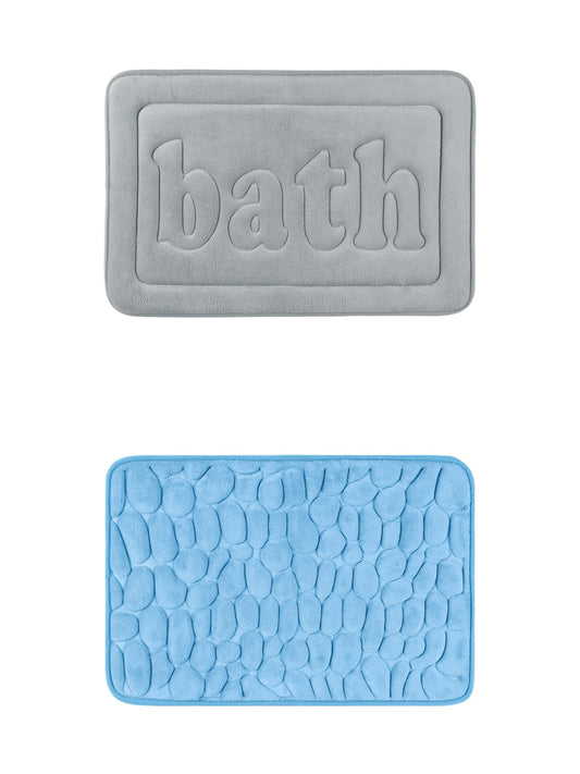 Unique Bargains 2 Pcs Memory Foam Absorbent Bathroom Rugs Light Blue/Light Grey 16" x 24"