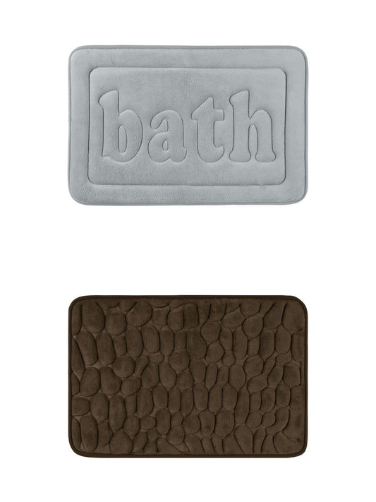 Unique Bargains 2 Pcs Memory Foam Absorbent Bathroom Rugs Light Grey/Brown 20" x 32"