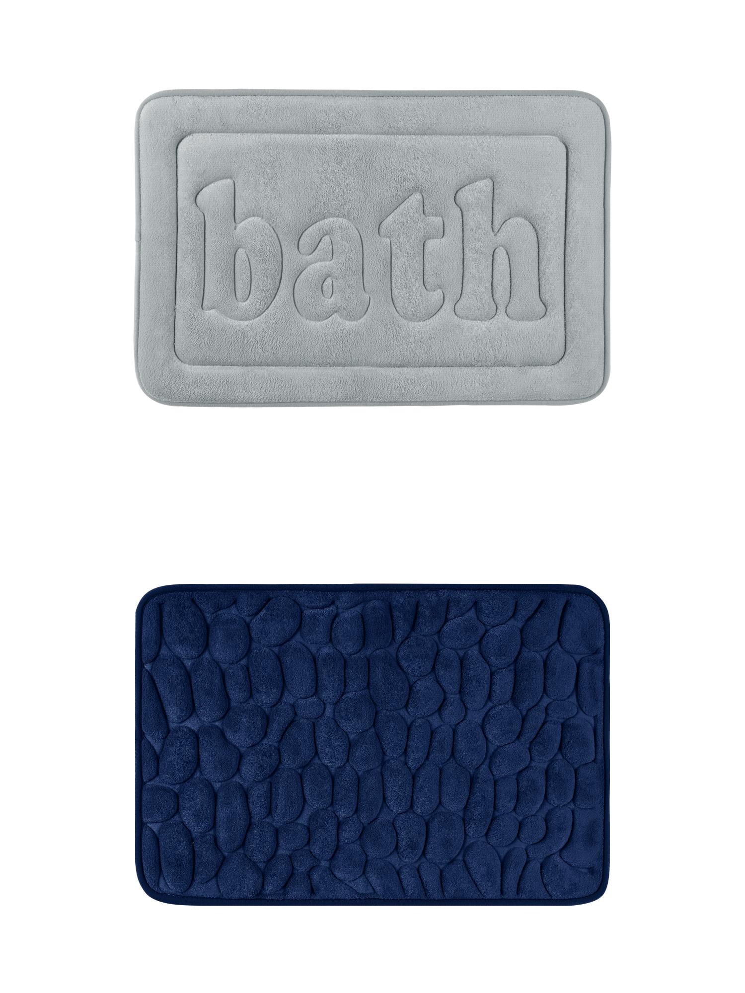 Unique Bargains 2 Pcs Memory Foam Absorbent Bathroom Rugs Light Grey/Navy Blue 16" x 24"