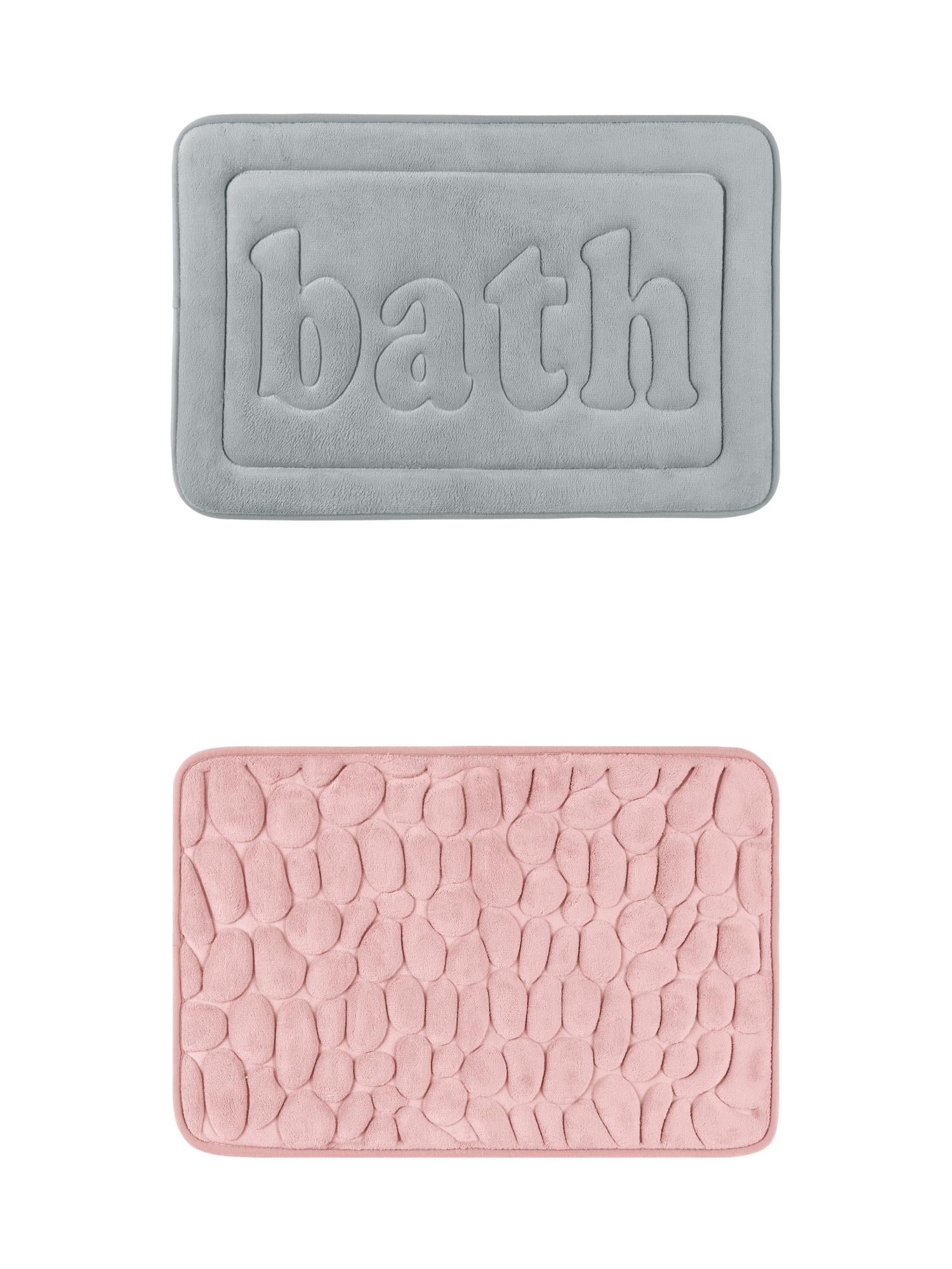 Unique Bargains 2 Pcs Memory Foam Absorbent Bathroom Rugs Light Grey/Pink 16" x 24"