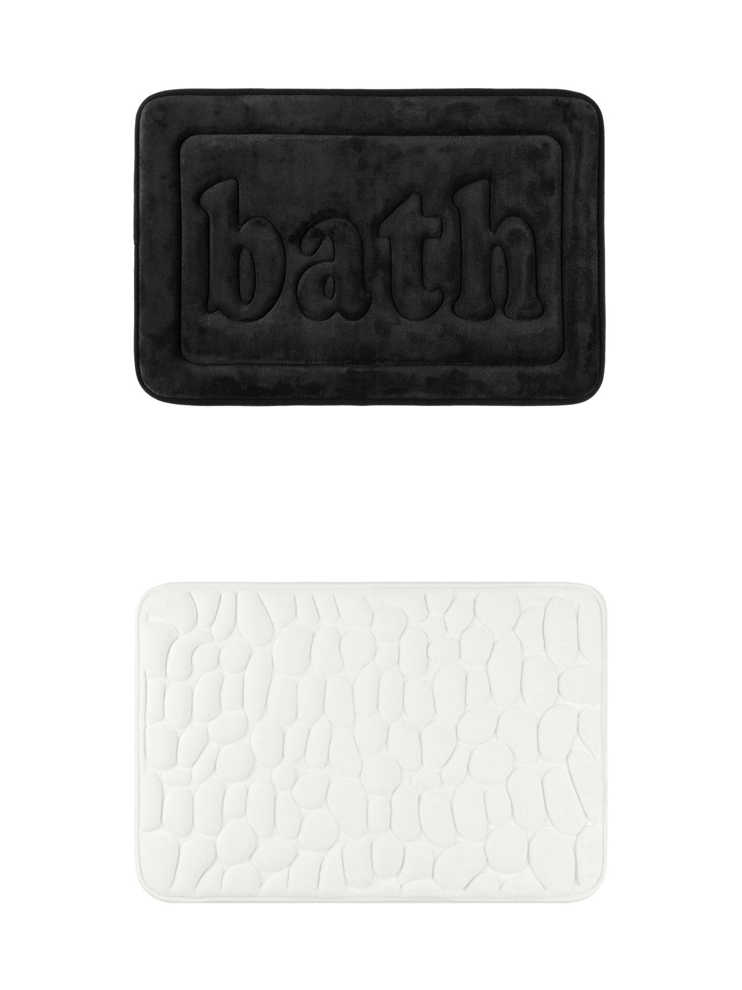 Unique Bargains 2 Pcs Memory Foam Absorbent Bathroom Rugs Milky White/Black 20" x 32"