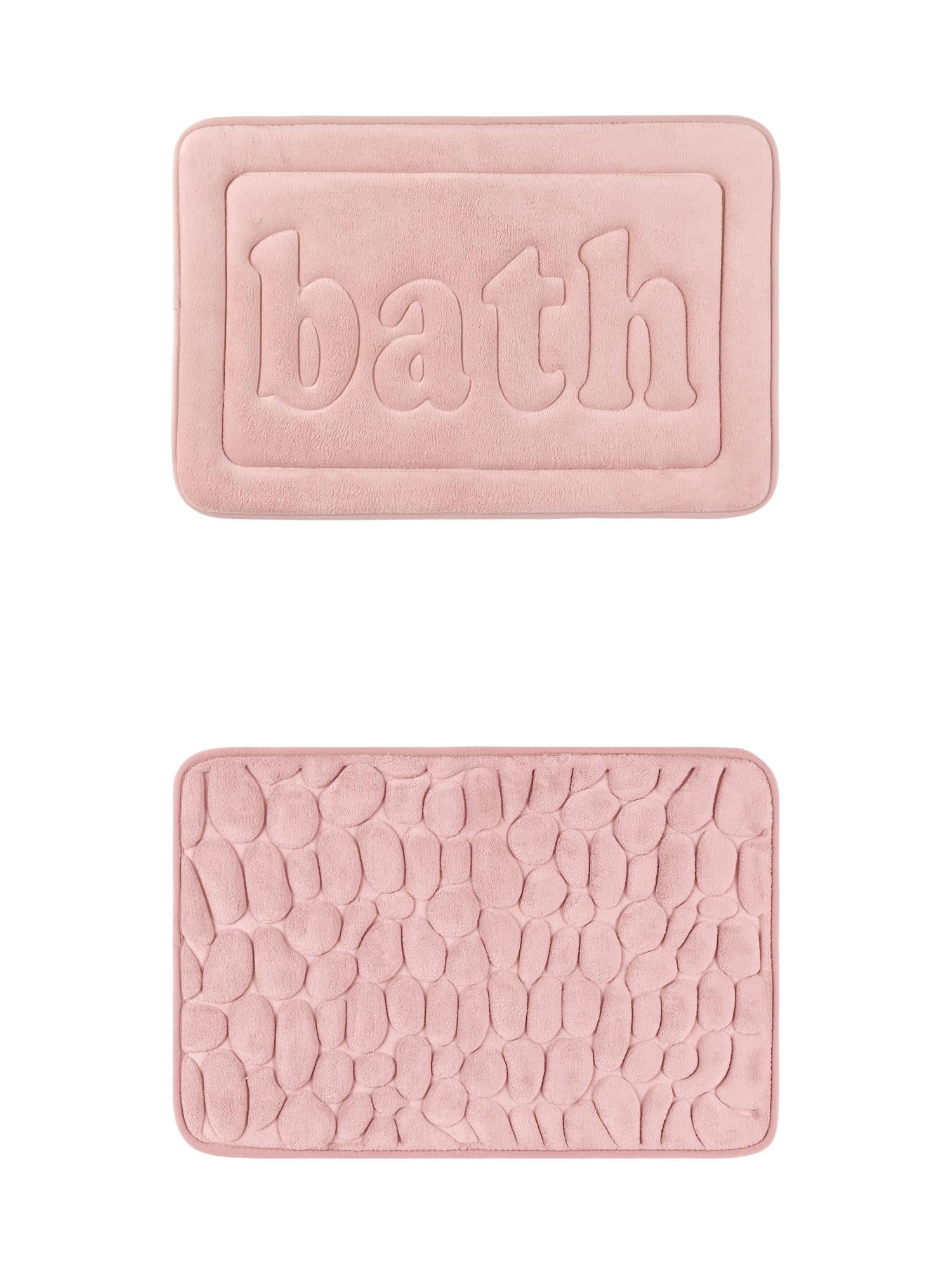 Unique Bargains 2 Pcs Memory Foam Absorbent Bathroom Rugs Pink 16" x 24"