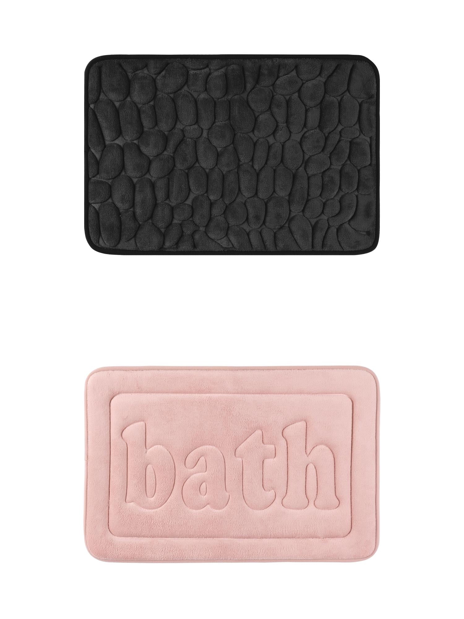 Unique Bargains 2 Pcs Memory Foam Absorbent Bathroom Rugs Pink/Black 20" x 32"