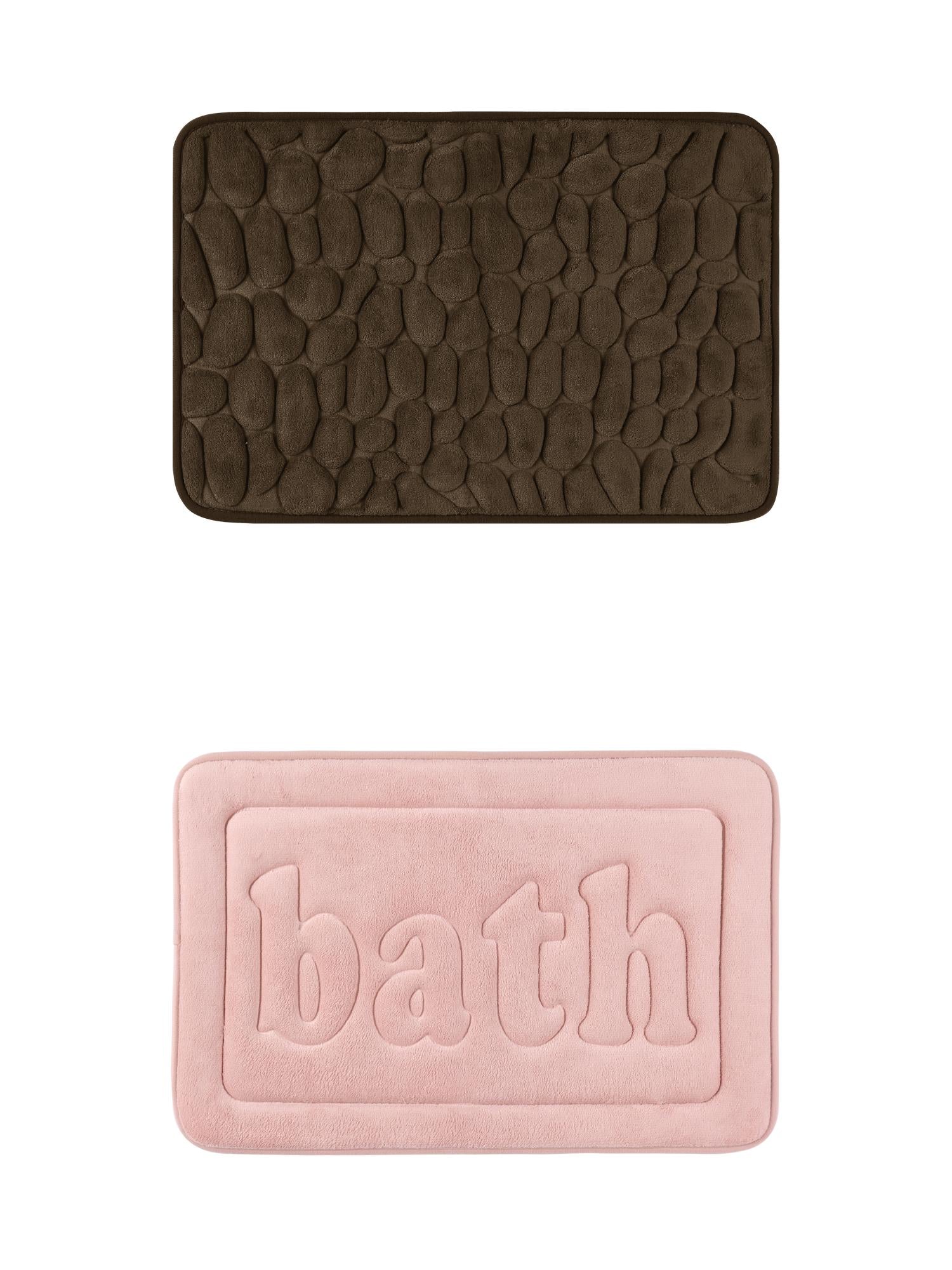 Unique Bargains 2 Pcs Memory Foam Absorbent Bathroom Rugs Pink/Brown 20" x 32"