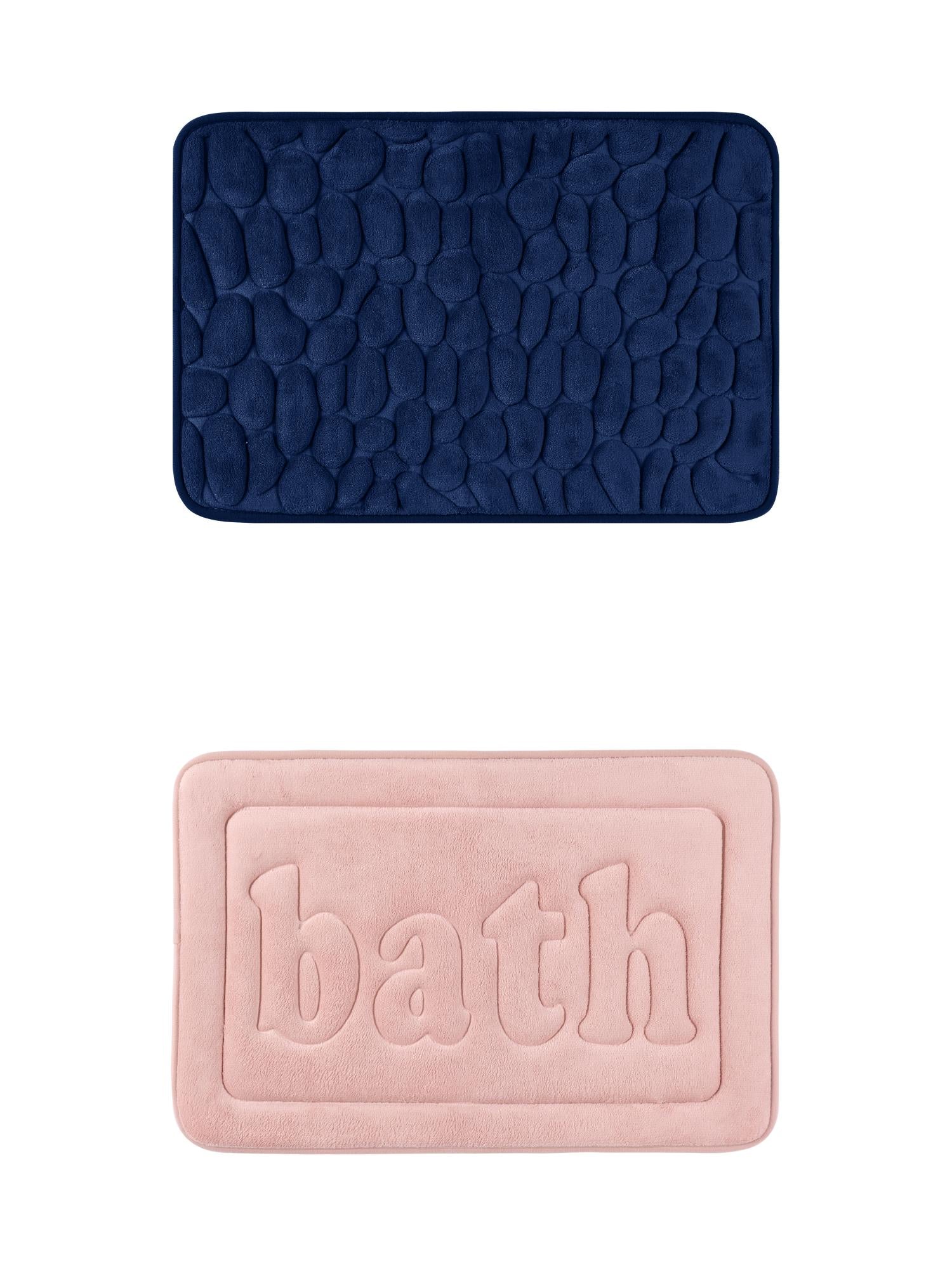 Unique Bargains 2 Pcs Memory Foam Absorbent Bathroom Rugs Pink/Navy Blue 16" x 24"