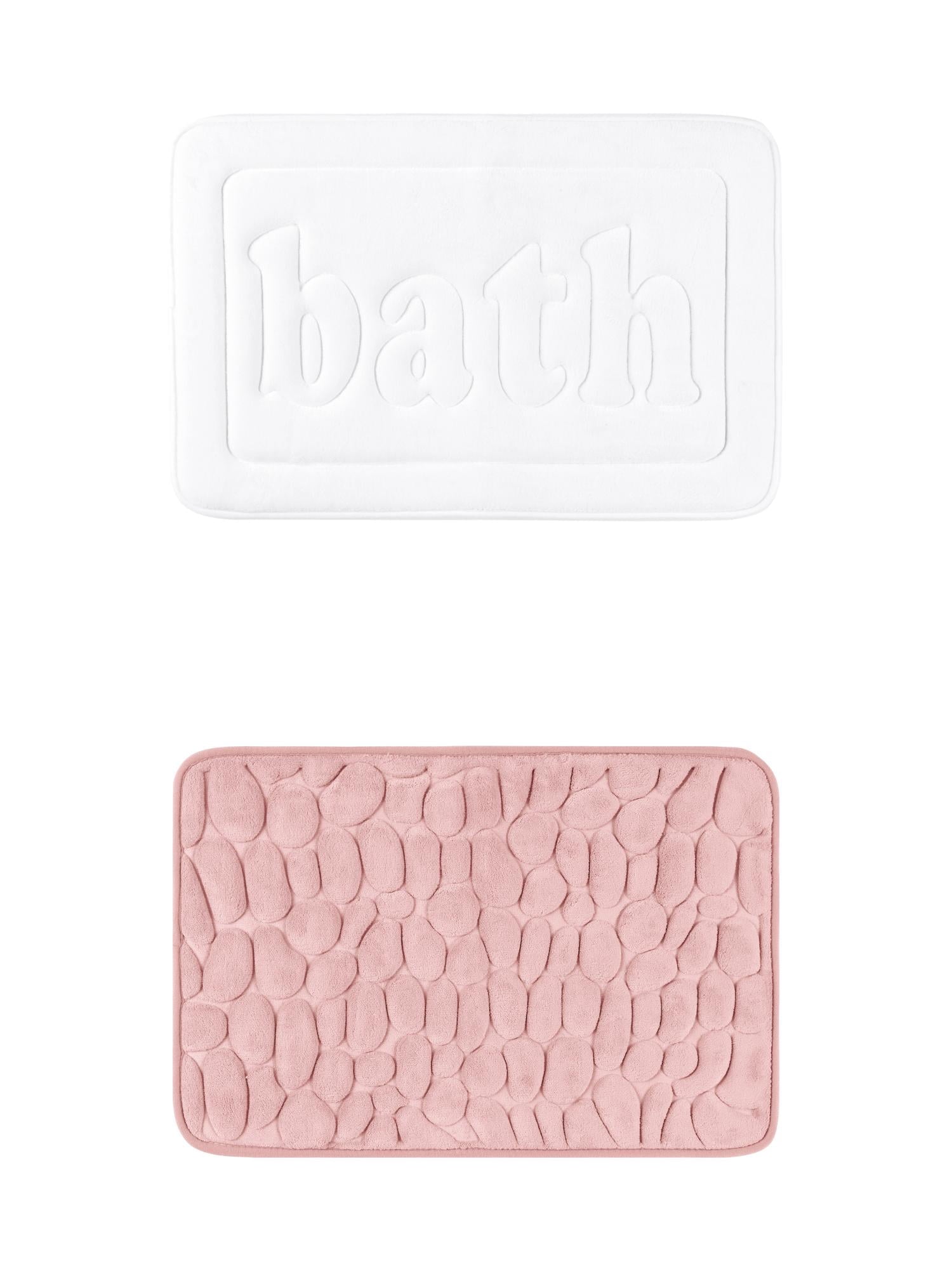 Unique Bargains 2 Pcs Memory Foam Absorbent Bathroom Rugs White/Pink 16" x 24"