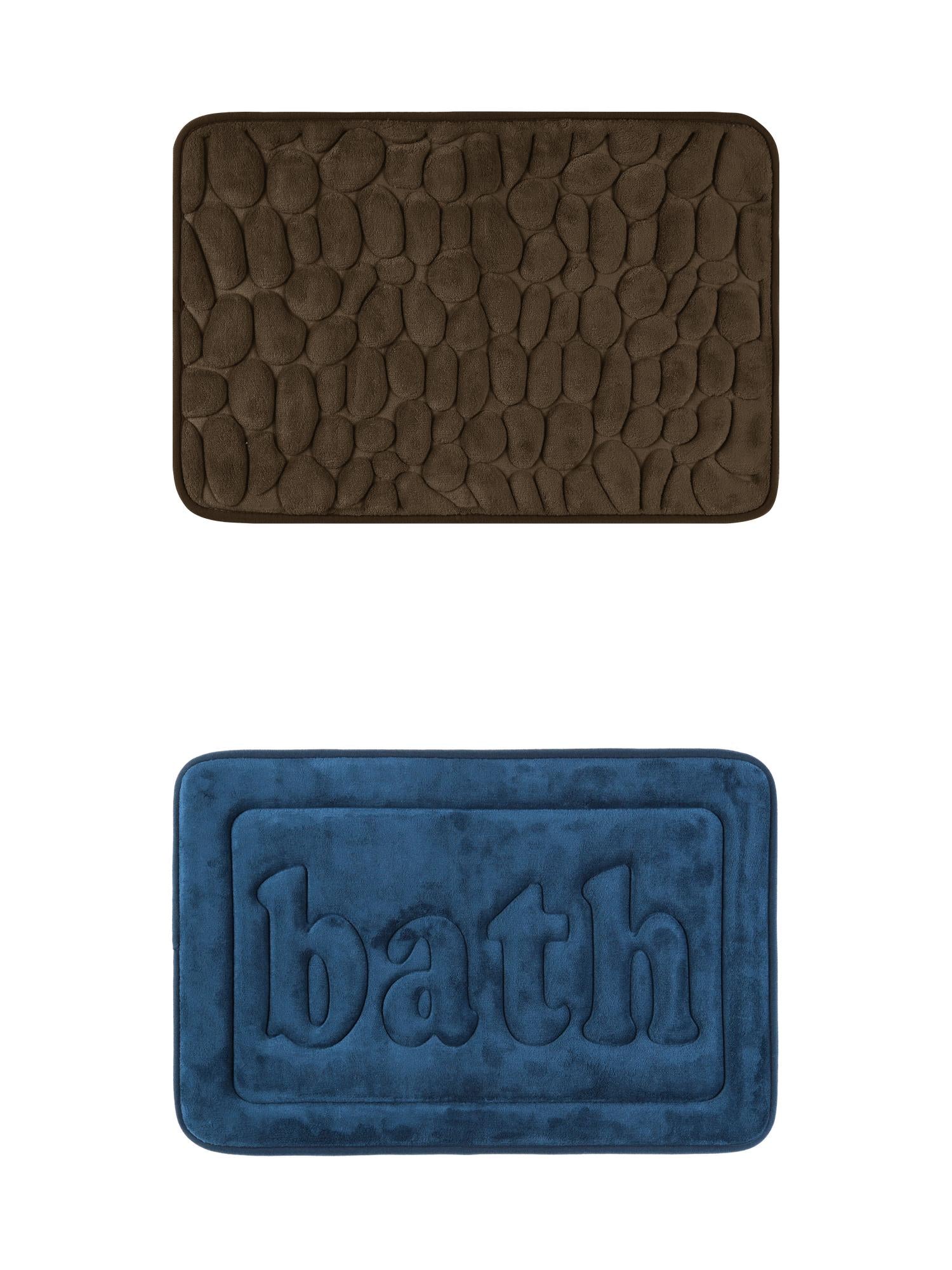 Unique Bargains 2 Pcs Memory Foam Rugs Dark Blue/Brown 20" x 32"