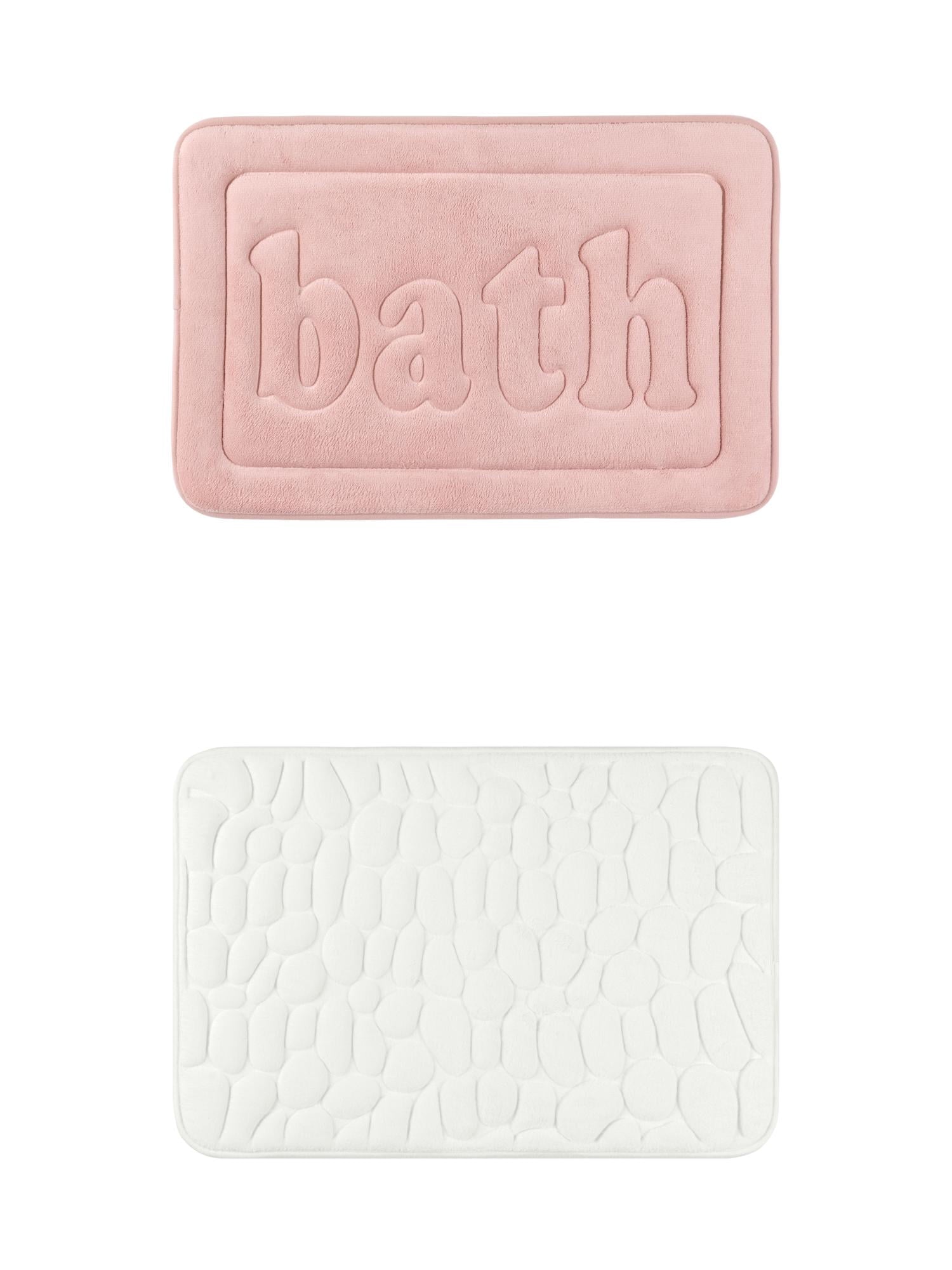 Unique Bargains 2 Pcs Memory Foam Rugs Milky White/Pink 16" x 24"