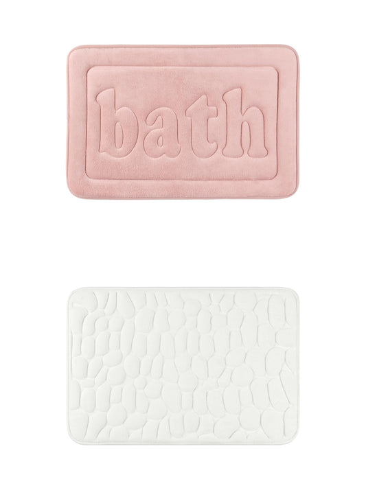 Unique Bargains 2 Pcs Memory Foam Rugs Milky White/Pink 16" x 24"