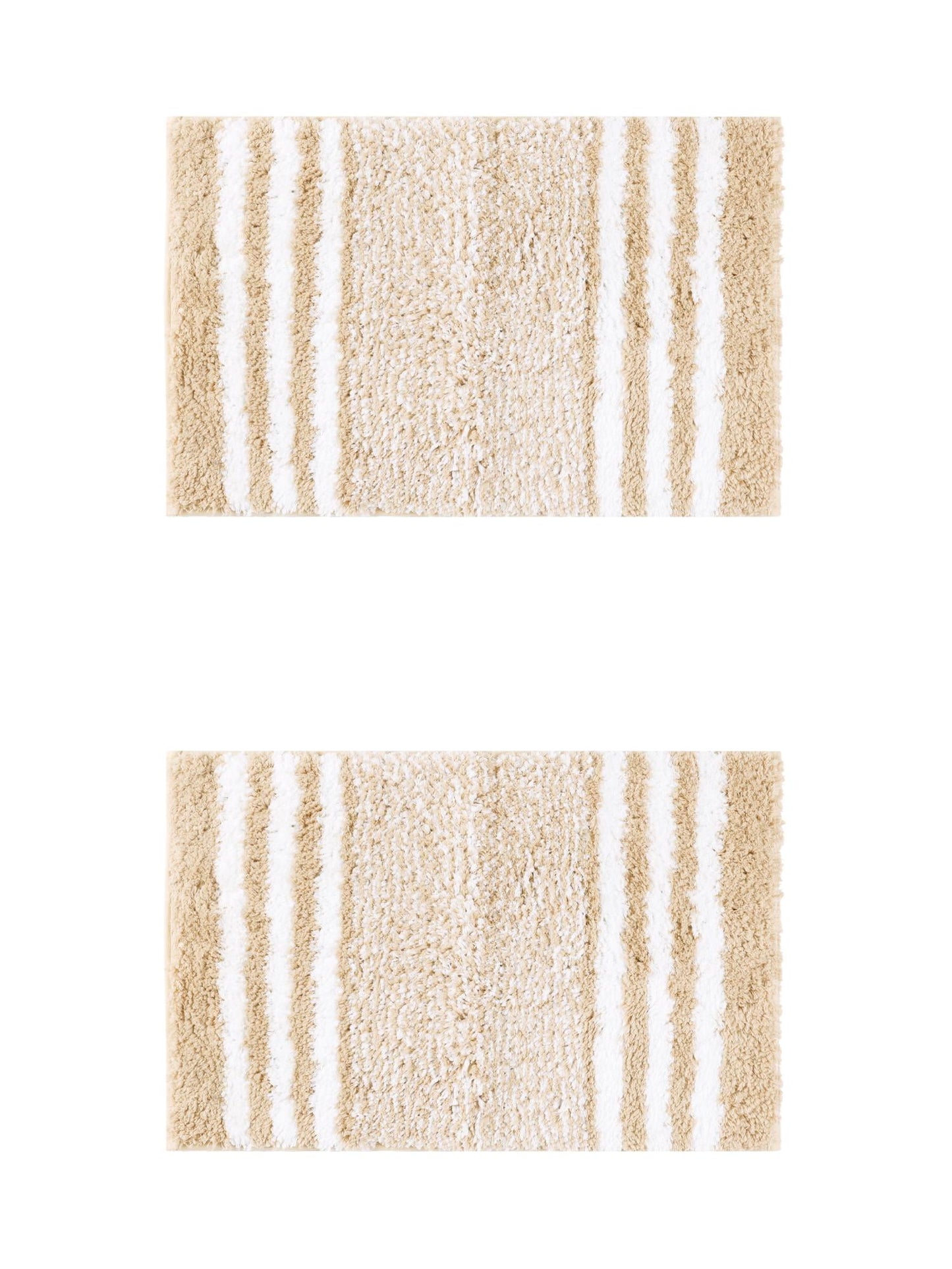 Unique Bargains 2 Pcs Microfiber Fluffy Striped Bath Rugs Non-Slip Absorbent Floor Mat Beige 20" x 32"/16" x 24"