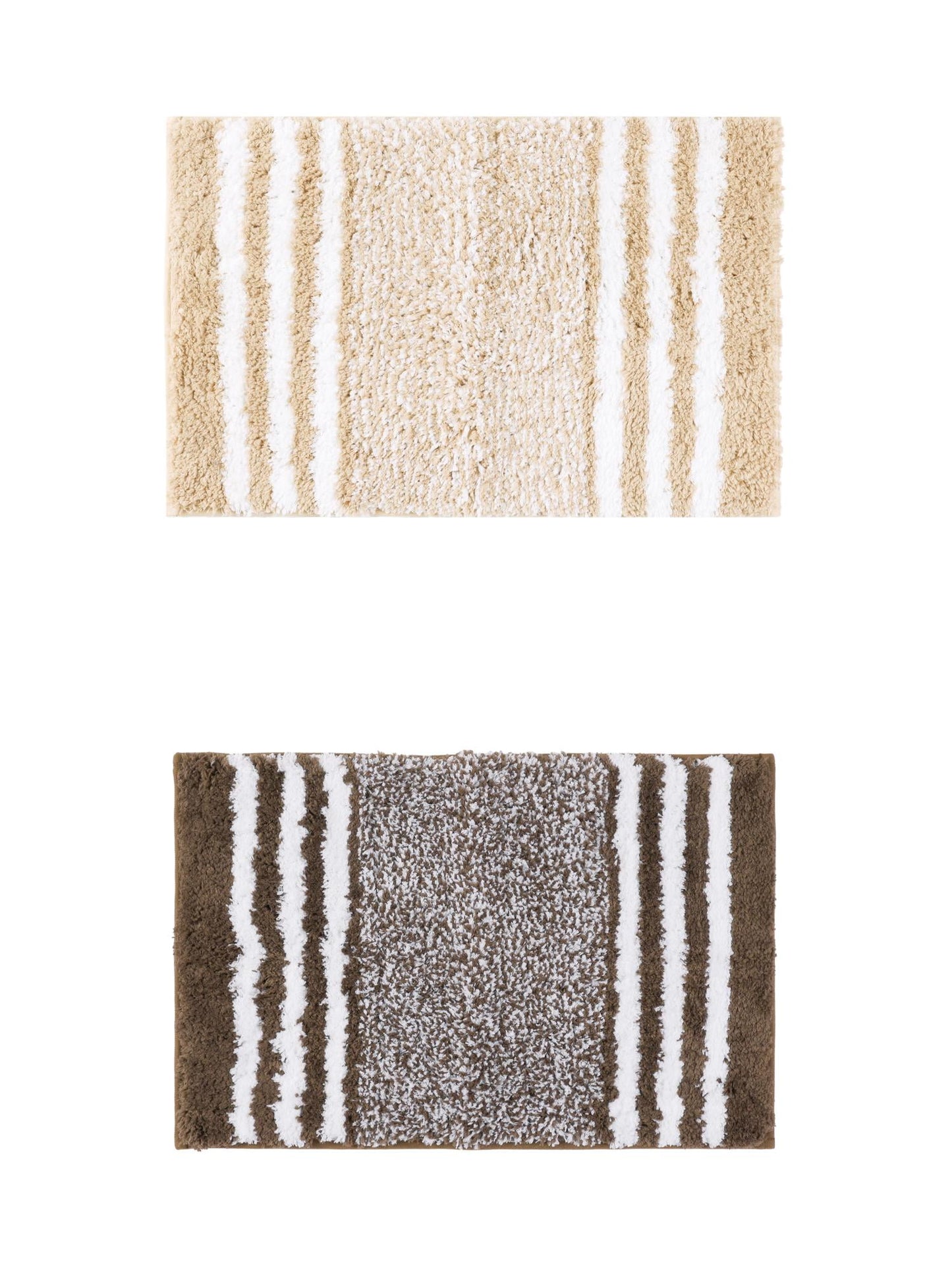 Unique Bargains 2 Pcs Microfiber Fluffy Striped Bath Rugs Non-Slip Absorbent Floor Mat Beige/Brown 20" x 32"